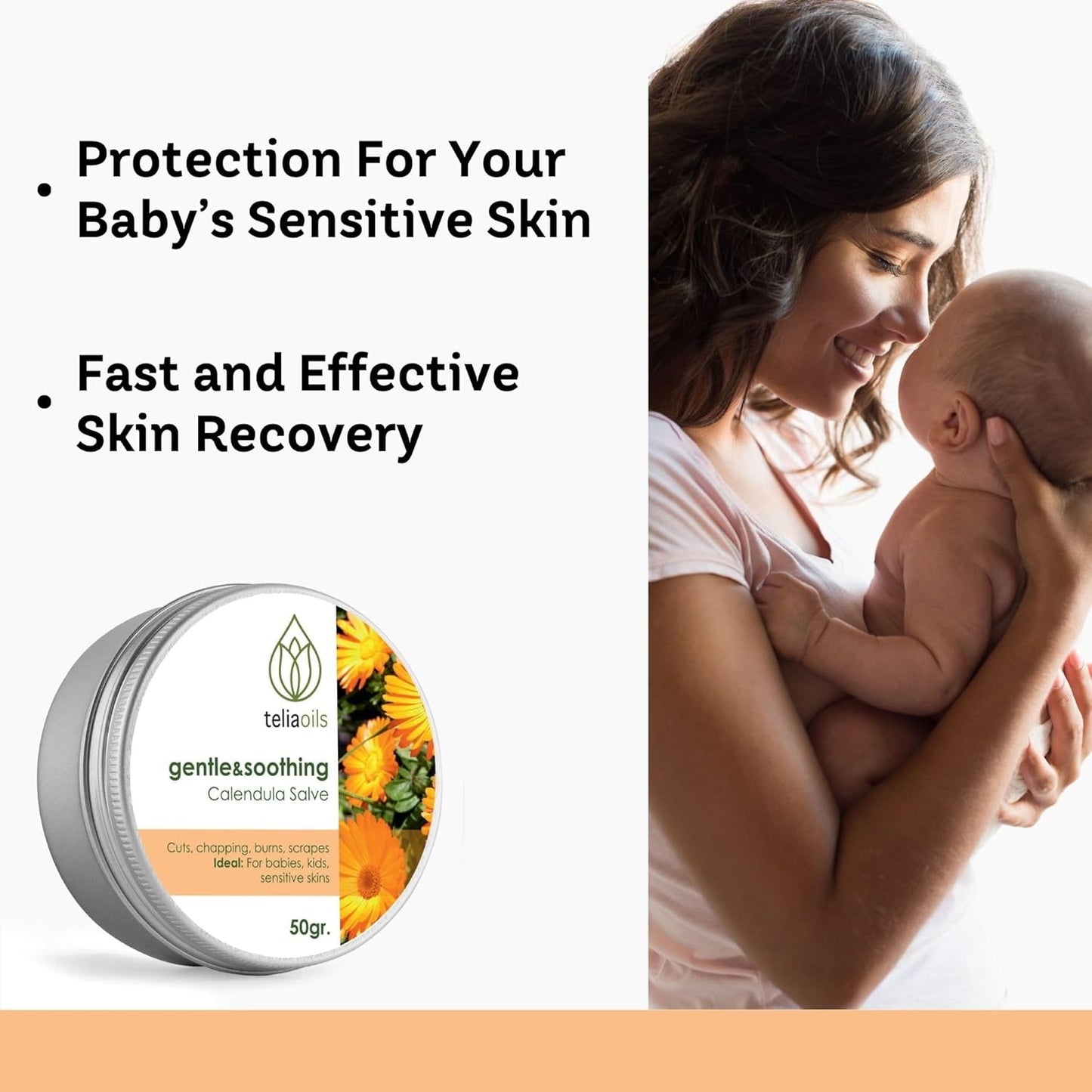 Teliaoils Calendula Salve (Marigold) For Baby Skin and Facial Use. Soothing Herbal Cream for Rashes, Irritated Skin, Dry Skin and Chapped Skin 50 Ml / 1.7 Oz