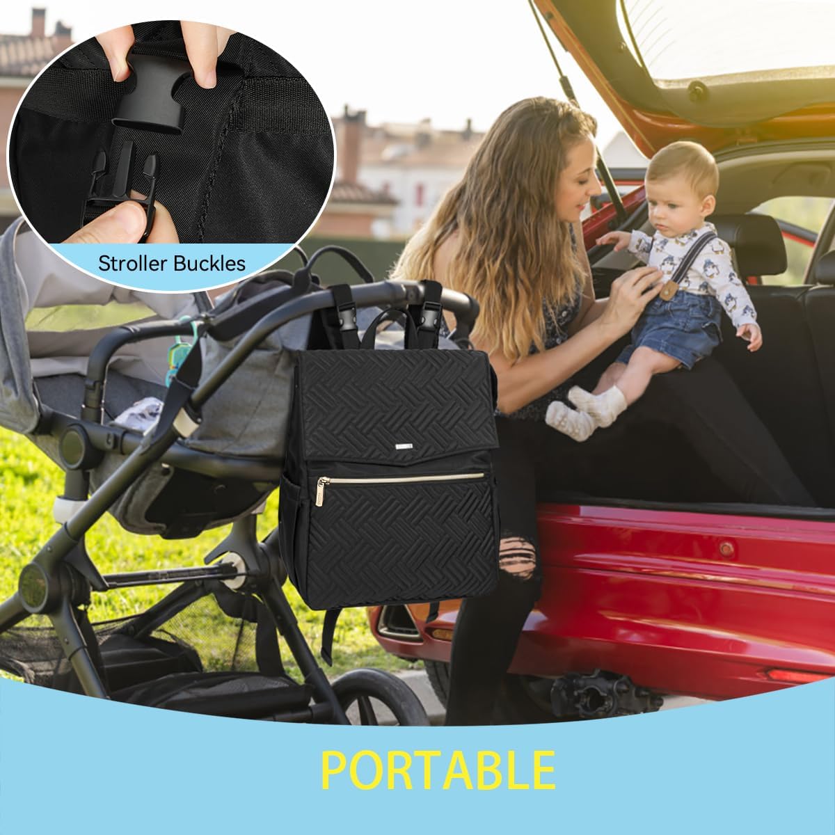 LANDICI Diaper Bag Backpack, Multifunction Waterproof Baby Diaper Bags with Changing Pad, Stroller Straps, Travel Essentials Stylish Back Pack for Mom Dad Boy Girls Toddler, Black
