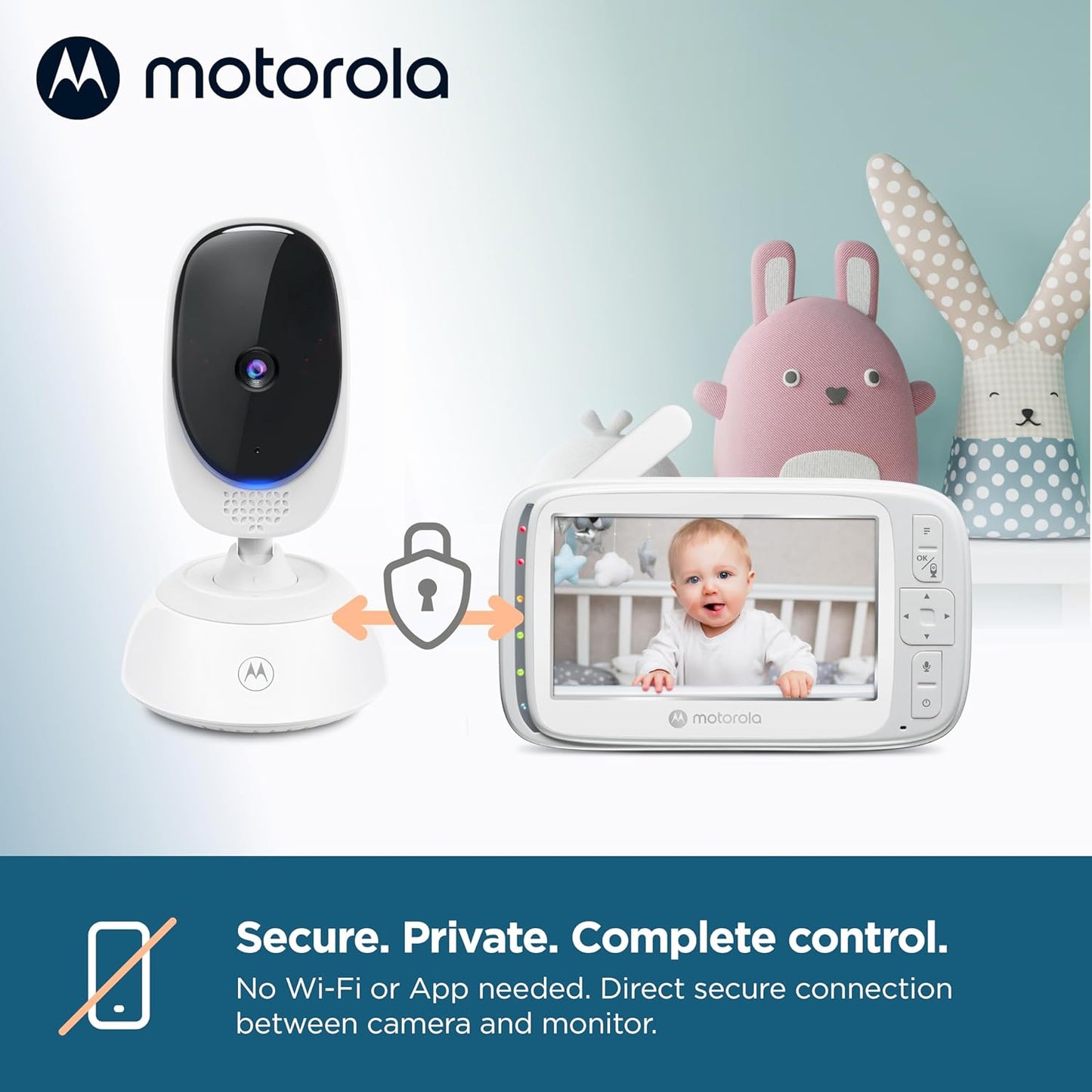 Motorola Nursery Video Baby Monitor with Camera, 5" Screen, 2-Way Audio, Night Vision, Temperature Sensor, No WiFi,1000ft Range, Lullabies, VM75