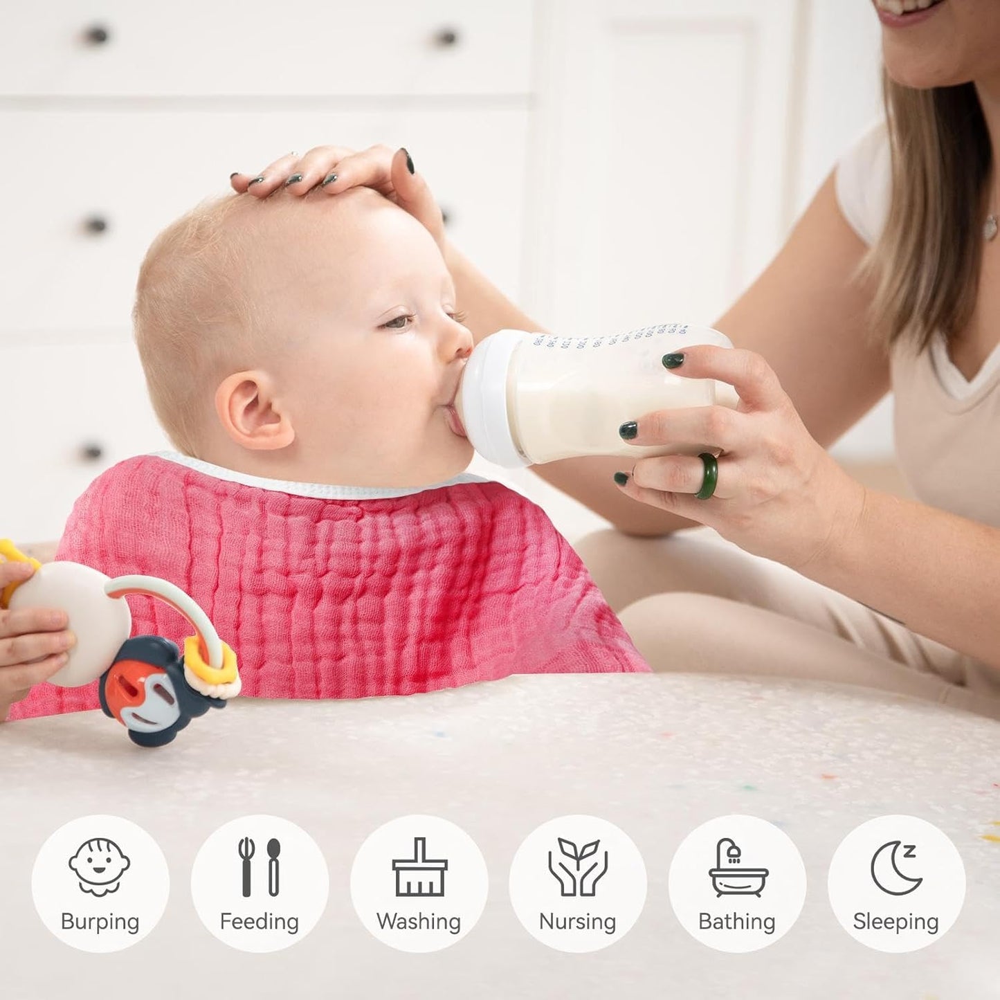 Synrroe Muslin Burp Cloths Large Pack of 10 Extra Absorbent and Soft 6 Layers 20 by 10 Inches 100% Cotton (Rose Red 10 Pack)