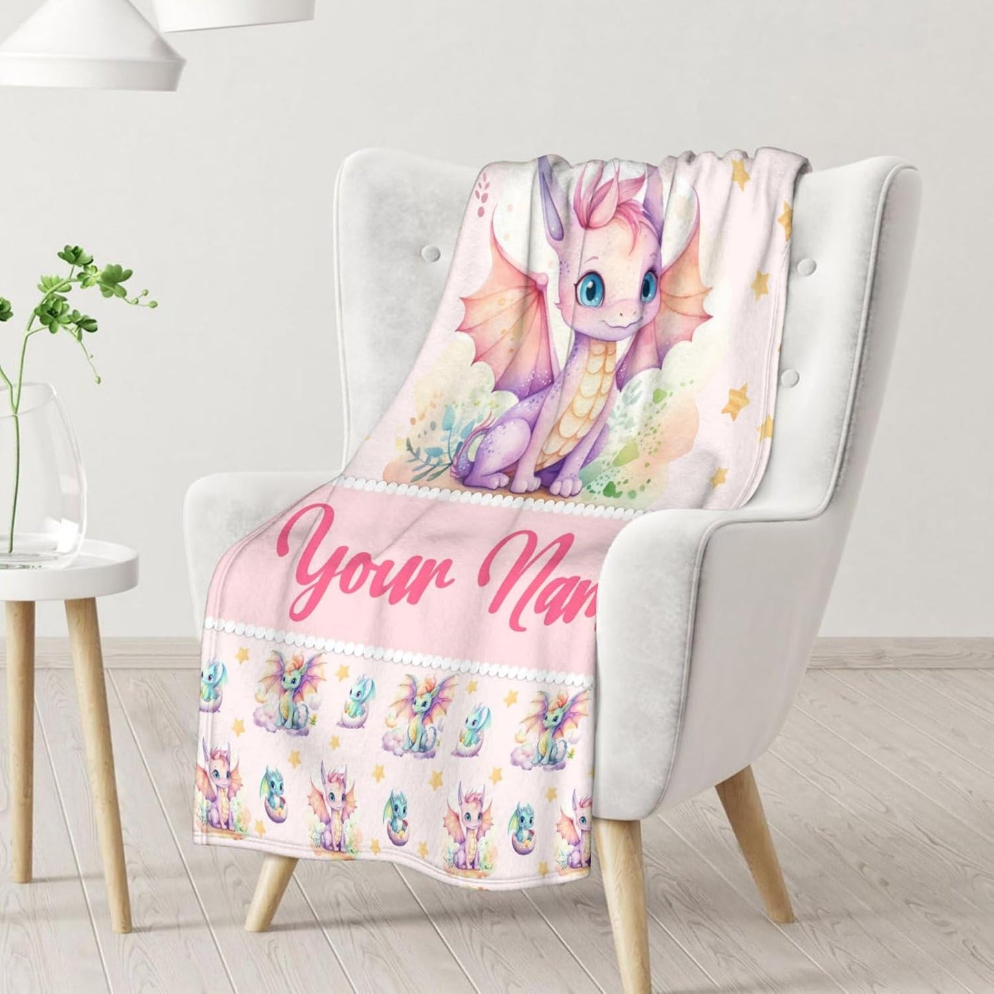 Custom Dragon Blanket Gifts with Name -40x50 Inches Cute Throw Blanket for Babies, Kids, Boys & Girls - Pink Soft Fuzzy Blankets for Couch, Sofa & Bed