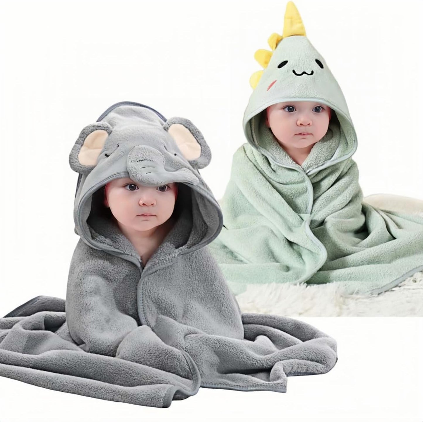 2 Pcs Baby Hooded Towels,31 x 31 in Baby Washcloths, Infant Super Soft Baby Bath Towels with Hood for Toddlers1-3,Highly Absorbent Viscose Hooded Towel for Boys, Girls, Newborn Essentials