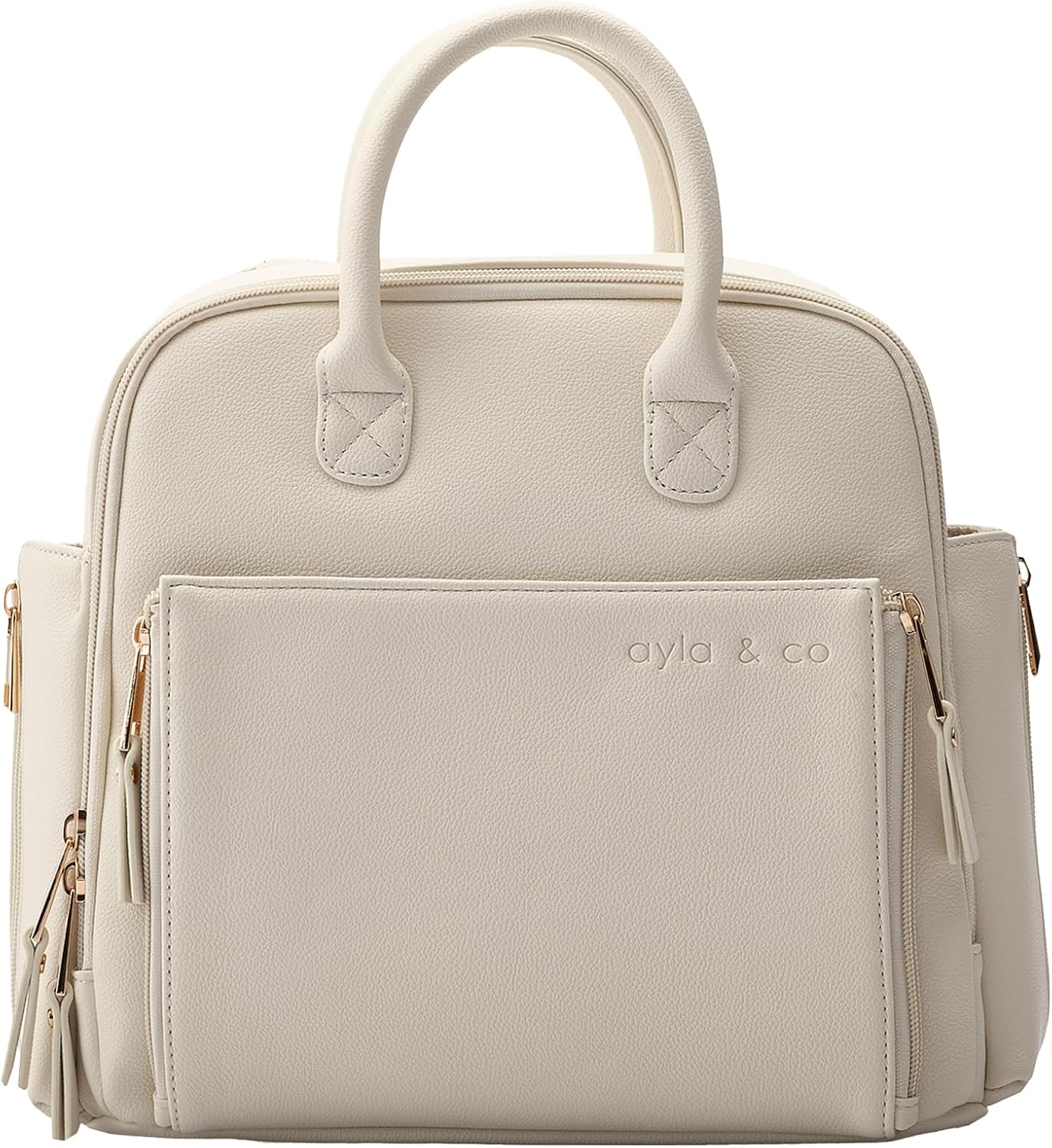 Ayla & Co Mini Bag, Transitional Minimal Diaper Bag, Vegan Leather, with Expandable Pockets, Built-In Wallet, Organizer