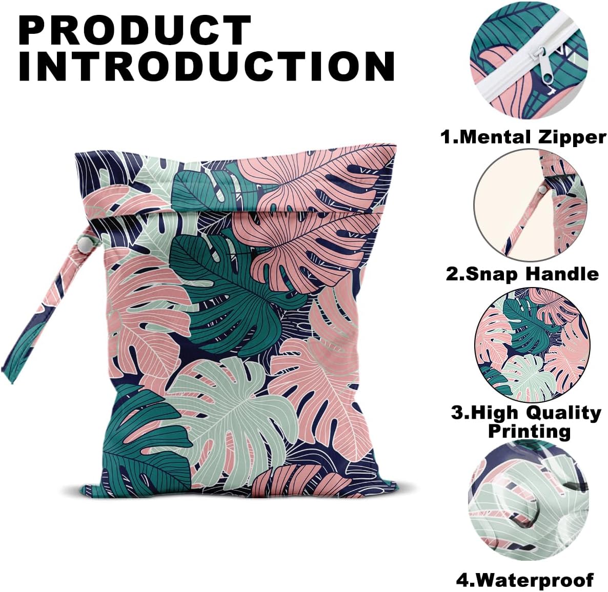 2Pcs Abstract Palm Leaves Wet Bag 12x10 Inch, Summer Greenery Waterproof Travel Laundry Bags, Washable Reusable Wet Dry Bag for Swimsuit Beach Diapers Dirty Yoga Gym Clothes, Plant Gifts for Women