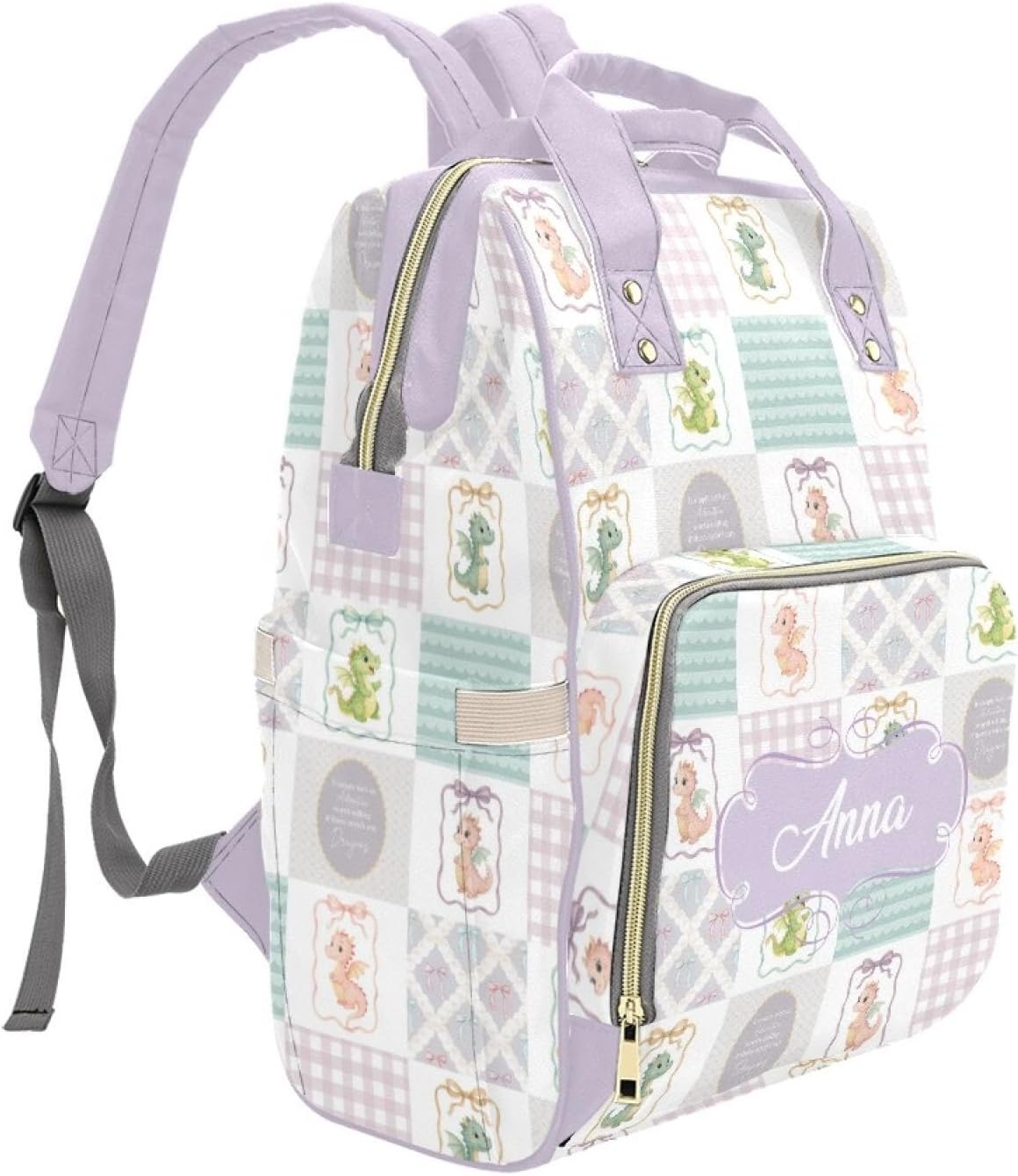 Personalized Cute Dragon Diaper Bag with Name – Custom Baby Bag, Nursing Tote Backpack for Mom, Custom Name Mommy Daypack, Shower Gift for Baby