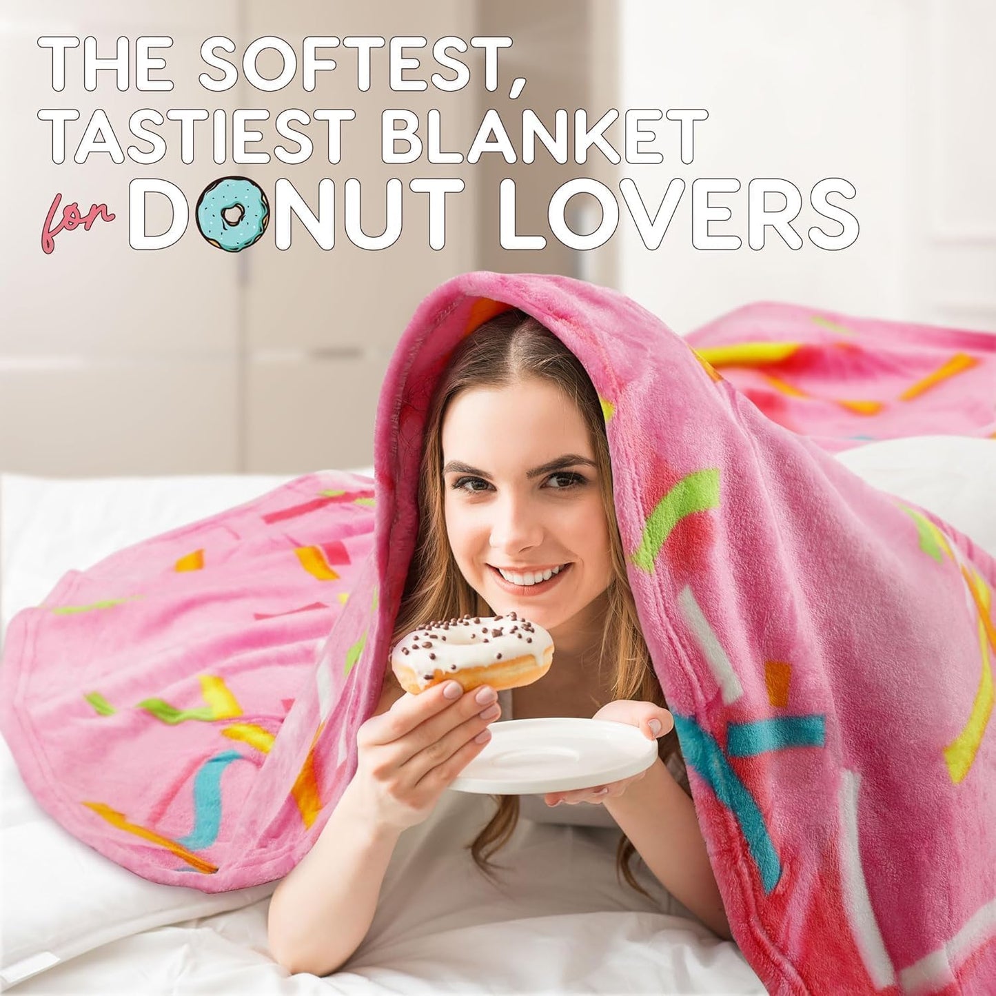 Zulay Giant Double Sided Glazed Donut with Gift Box Packaging - Novelty Blanket for Adults & Kids - Soft Flannel Round Glazed Donut Blanket for Indoors, Outdoors, Travel, Home, 285 GSM - 60 Inches