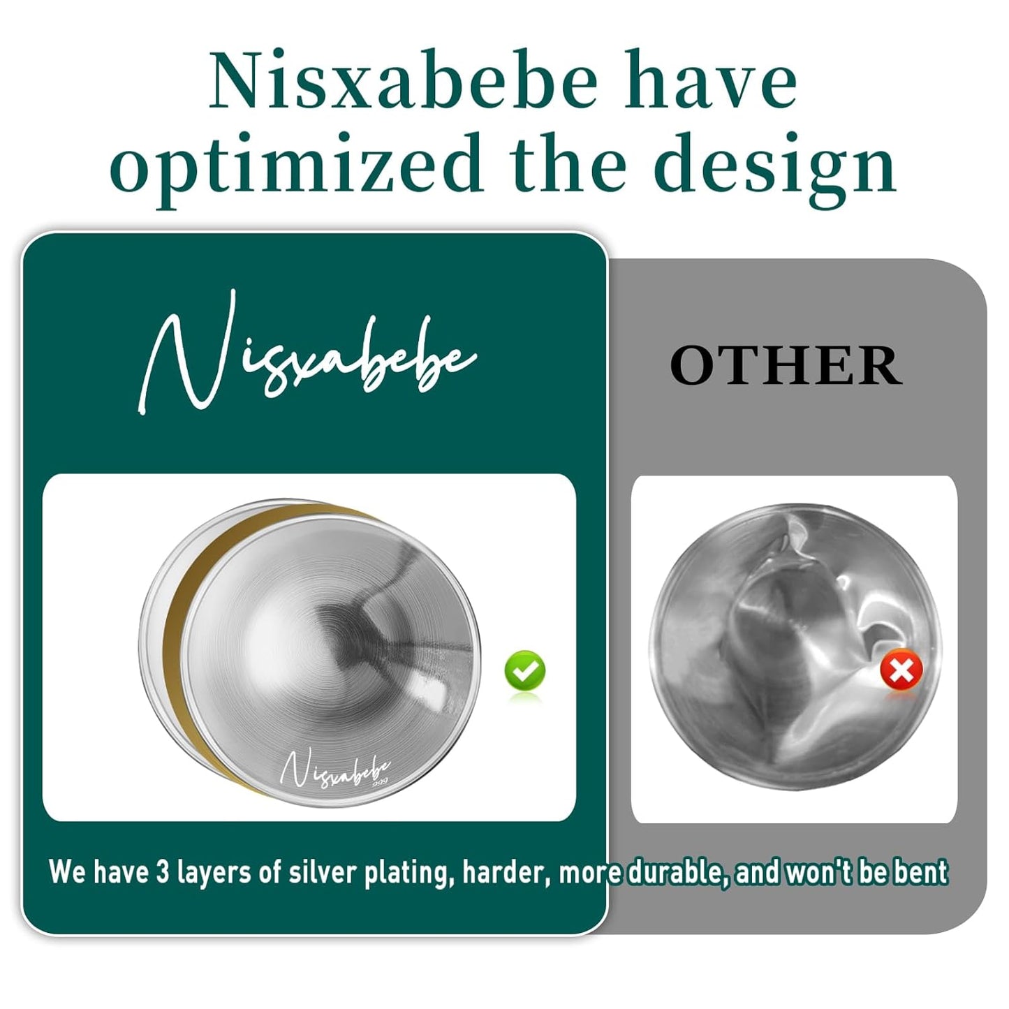 The Original Silver Nursing Cups - Nipple Shields for Nursing Newborn, Newborn Breastfeeding Must Haves for Soothe and Protect Your Nursing Nipples - Trilaminate 999 Silver（Regular）