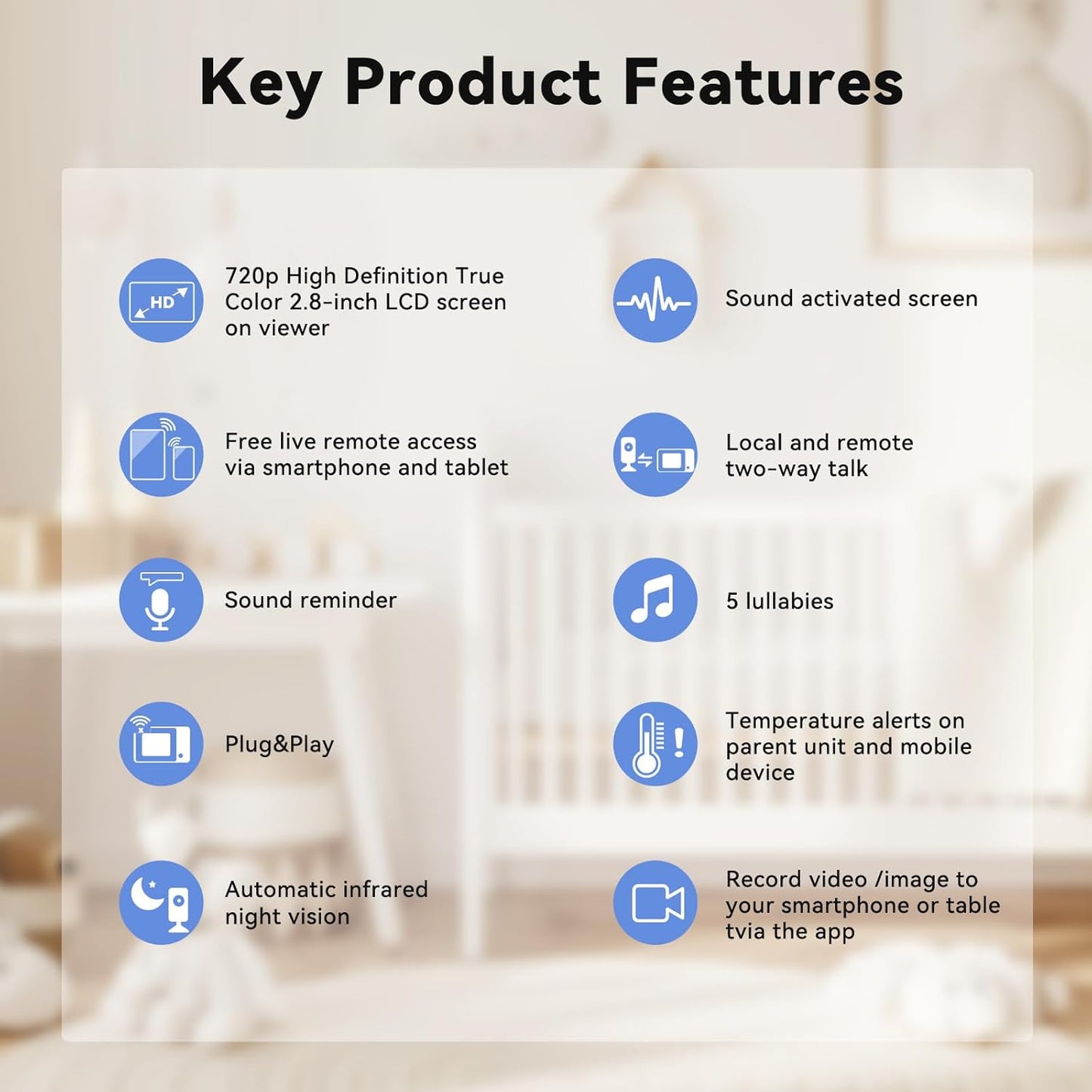 Baby Monitor with Camera and Audio, Video Baby Monitor WiFi Night Vision, 2.8" LCD Screen Baby Camera VOX Mode Alarm and 1200ft Long Range