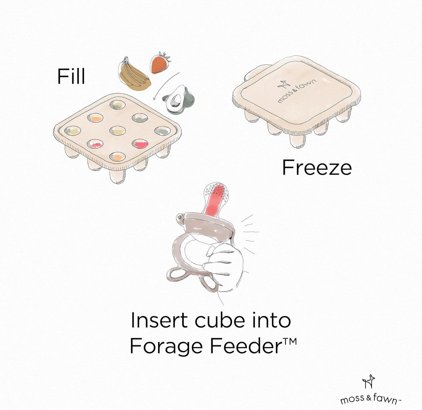 Moss and Fawn Ice Cube Tray - Forage Feeder Freezer & Teething Popsicle Mold for Breast Milk, Formula, Bone Broth, Purees, & Baby Food - BPA, Lead, & PVC-Free - Ecru