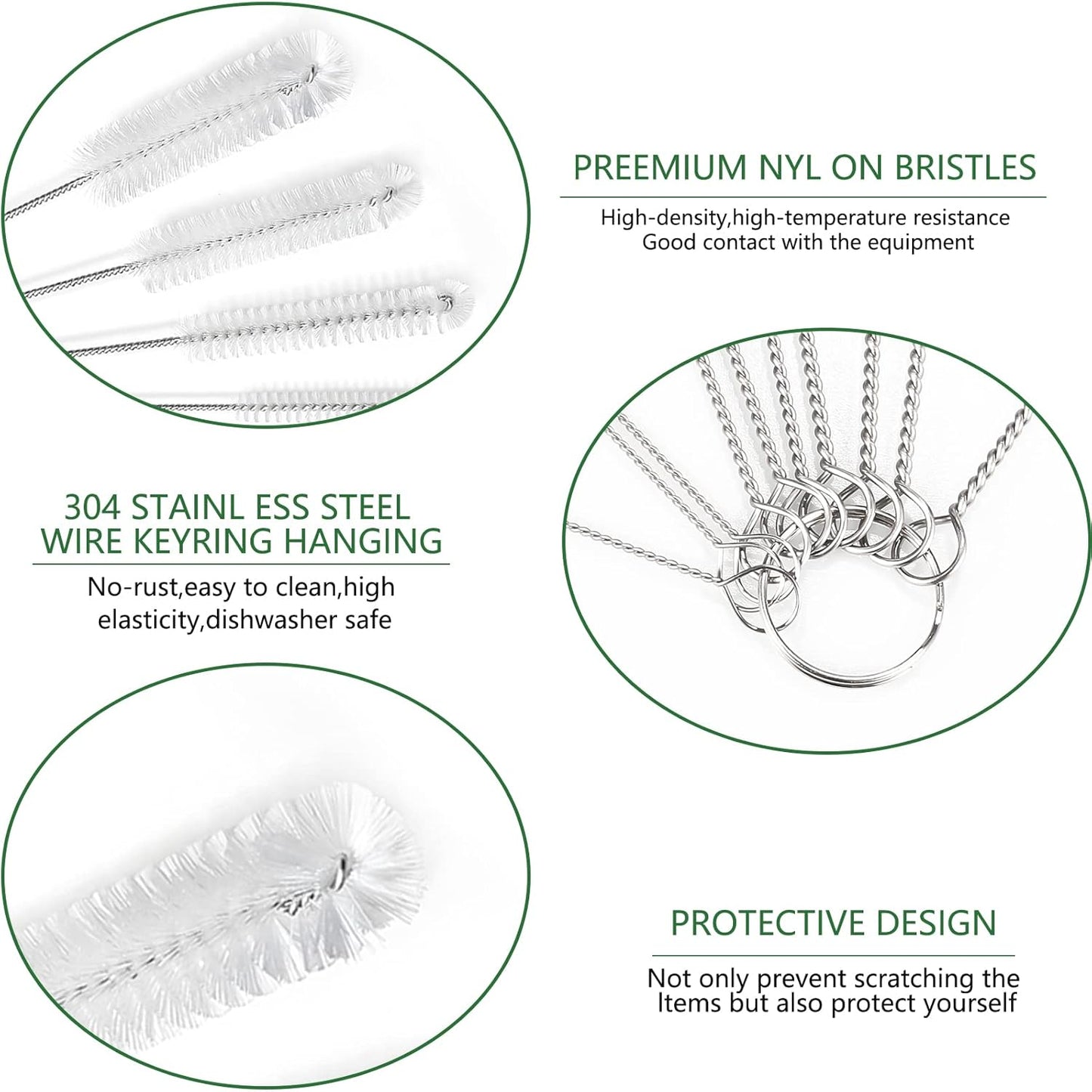 CiaraQ Bottle Cleaning Brushes, 9.8 Inch Nylon Tube Brush Set, Cleaner for Narrow Neck Bottles Cups with Hook, Set of 10pcs