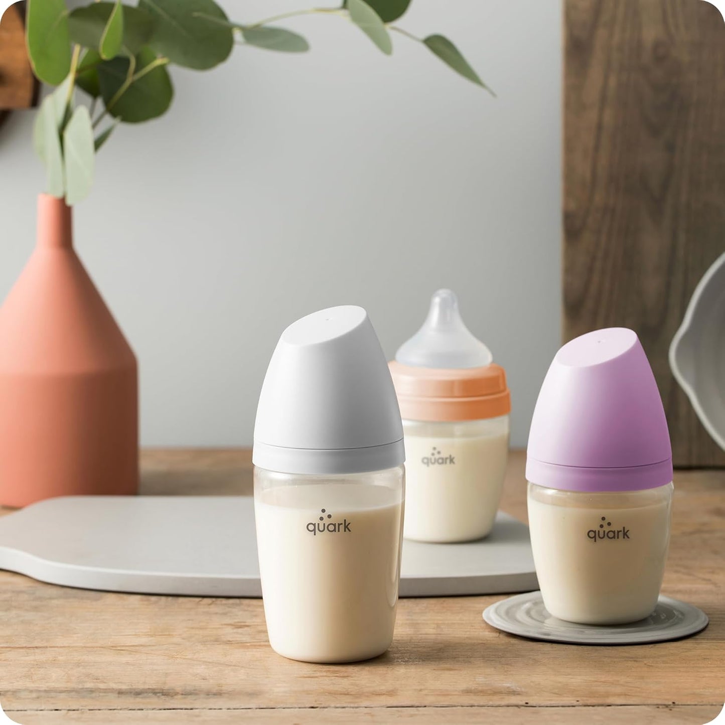 BuubiBottle Max Slow Flow Bottle for Newborn Babies by Quark - with Anti-Colic RealFeel Nipple to Simulate Breastfeeding - BPA-Free, PVC-Free, Toxin-Free - 8 Oz Bottle with Lid, 2 Pack - Purple