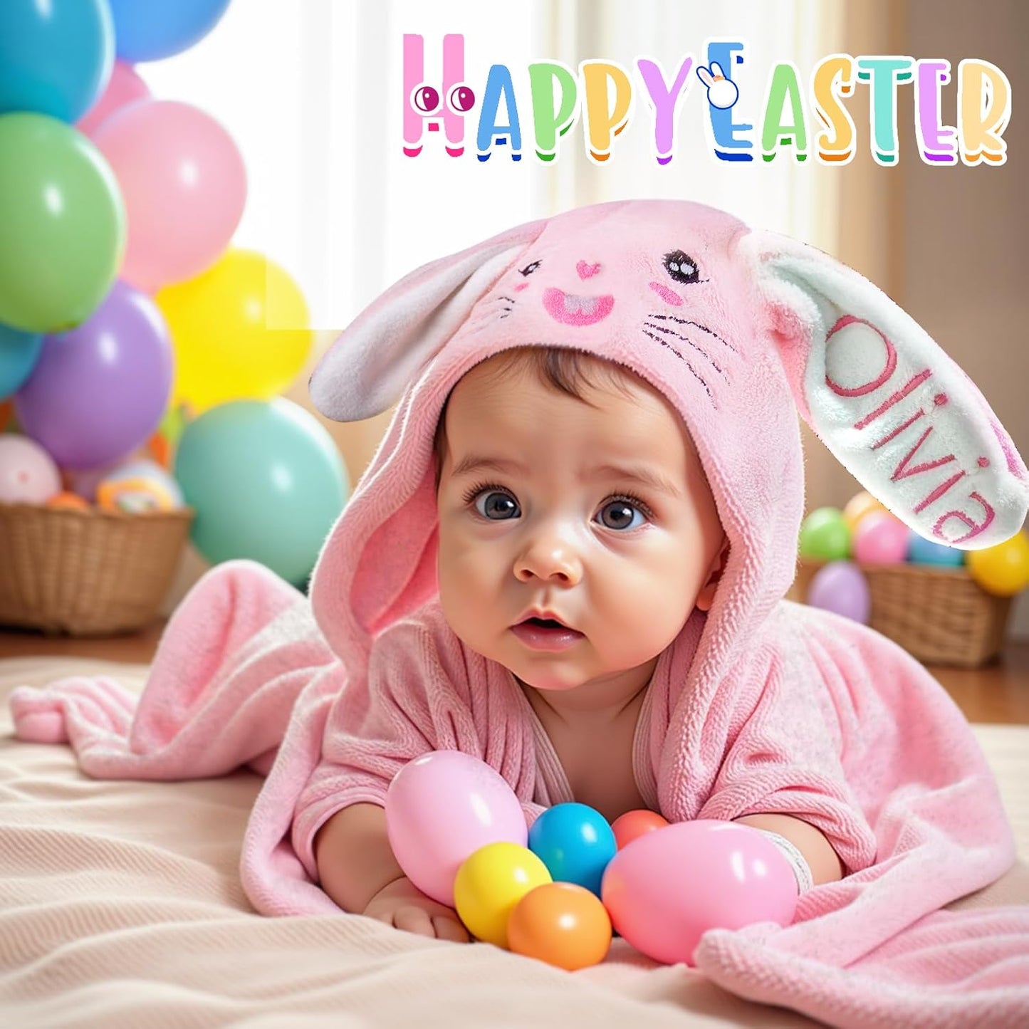 Custom Hooded Bath Towel with Name, Personalized Highly Absorbent Bunny Towels, Baby Bath Towels for Girls Boys, Easter Brithday Shower Gifts for Baby, Toddler, Newborn (Purple)