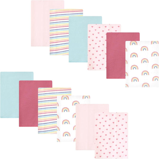 Luvable Friends Hudson Baby Flannel Burp Cloths 12pk, Sweet Rainbow