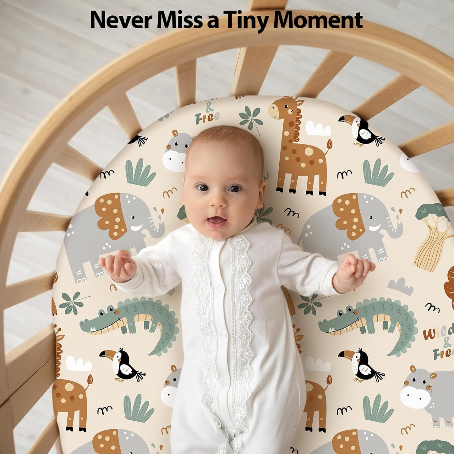 Baby Bassinet Sheets Girl Boy, Fitted Bassinet Sheet Set 3 Pack Bassinet Mattress Sheets Universal Fit for Rectangle, Round, Oval, Hourglass Mattress, Soft Breathable Green & Apricot Lion