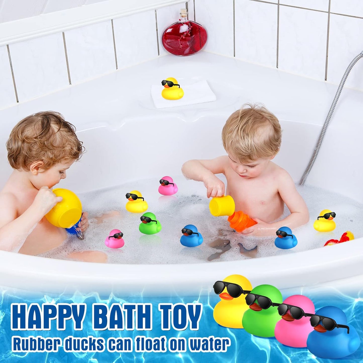 Chivao 36 Pcs Mini Rubber Ducks with 36 Sunglasses Rubber Ducks in Bulk Bathtub Duckies Toys for Kids Christmas Valentine Gifts Birthday Party Favors Cruise(Colored,Duck with Sunglasses)