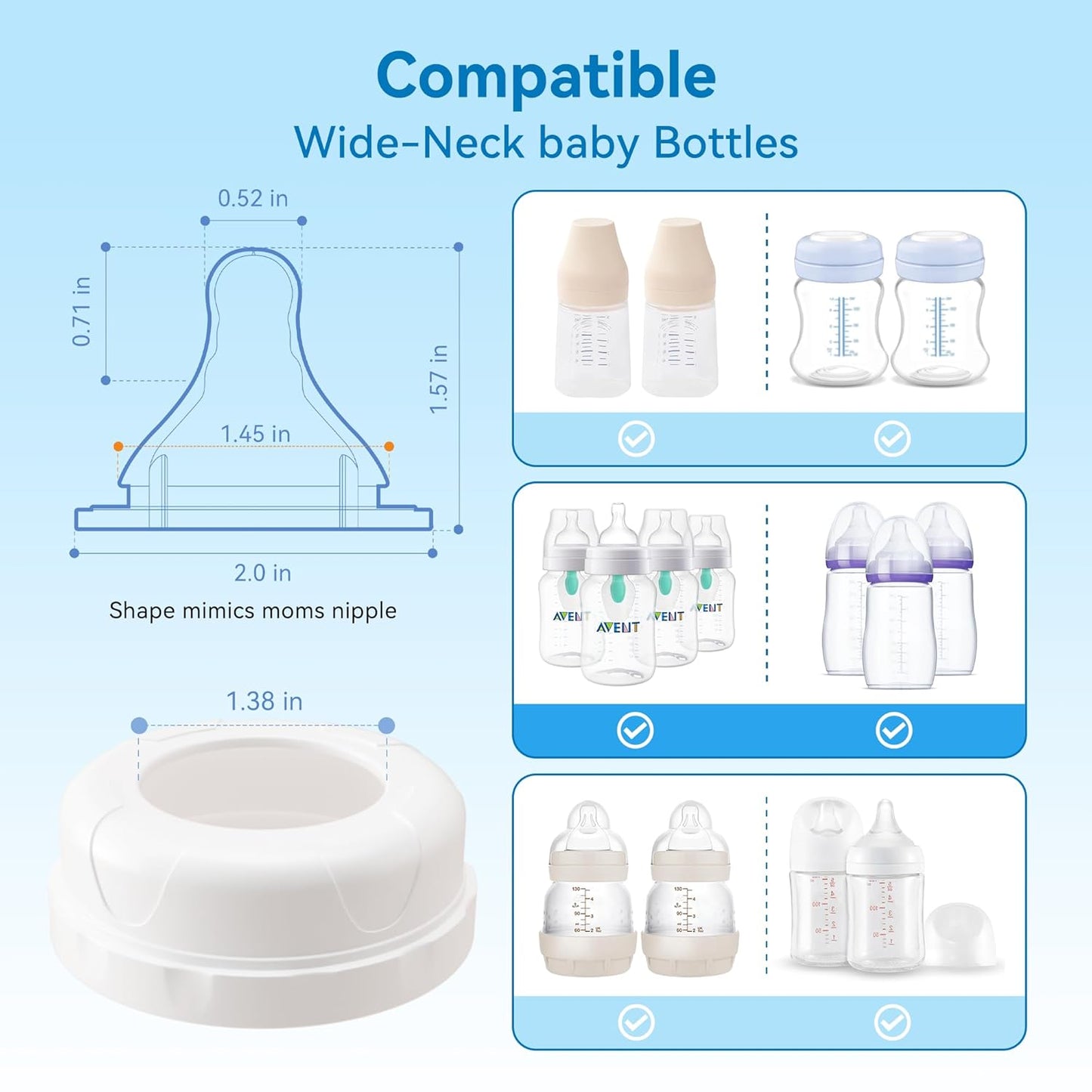 Bottle Nipples Slow Flow Nipple Level 1, 0m+, Compatible with Wide-Neck Baby Bottle, 9 Count
