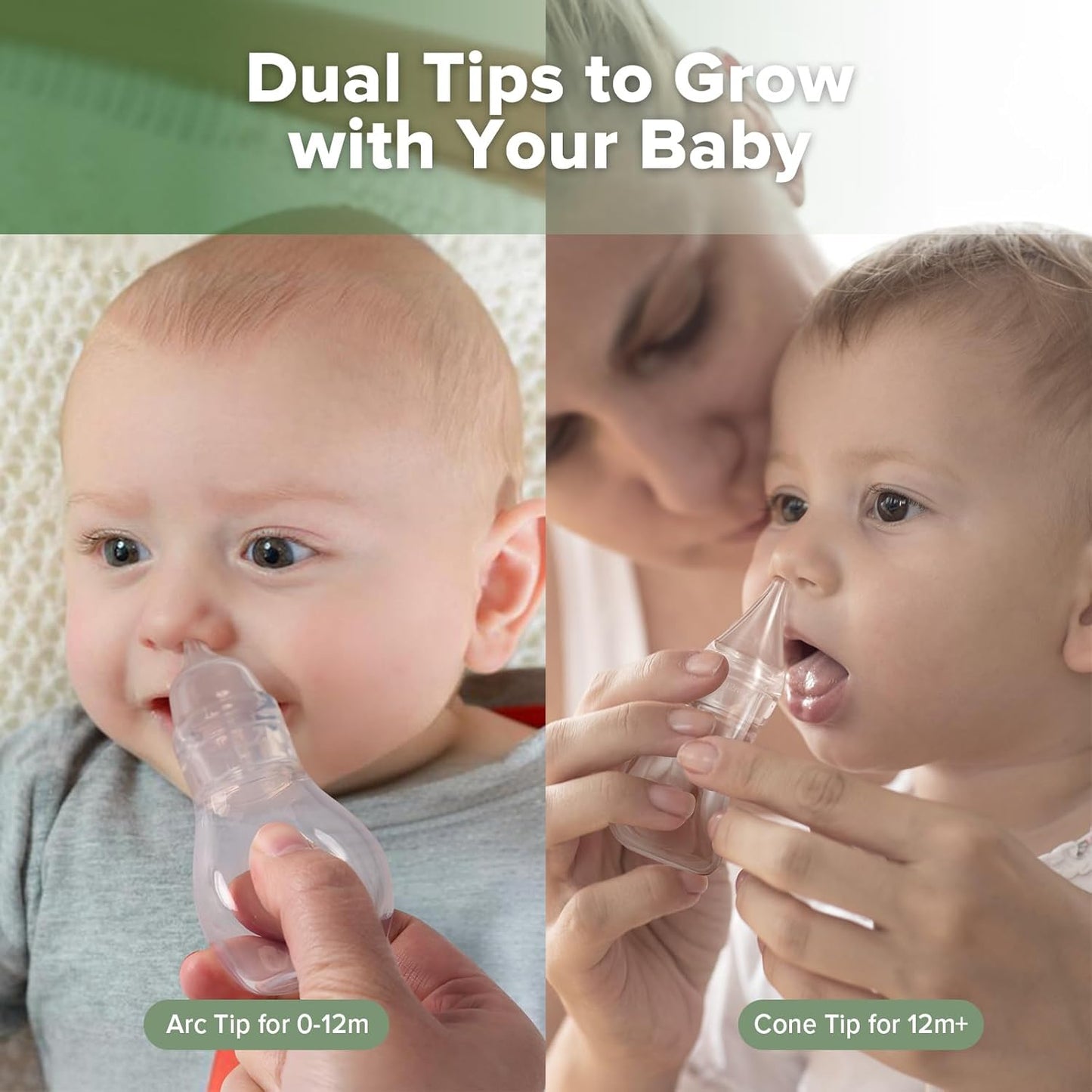 Haakaa Silicone Baby Nasal Aspirator | Nose Bulb Syringe | Easy-Squeezy Baby Nose Cleaner, 0m+ Newborn Infant &Toddler - BPA Free Silicone-2 Tips