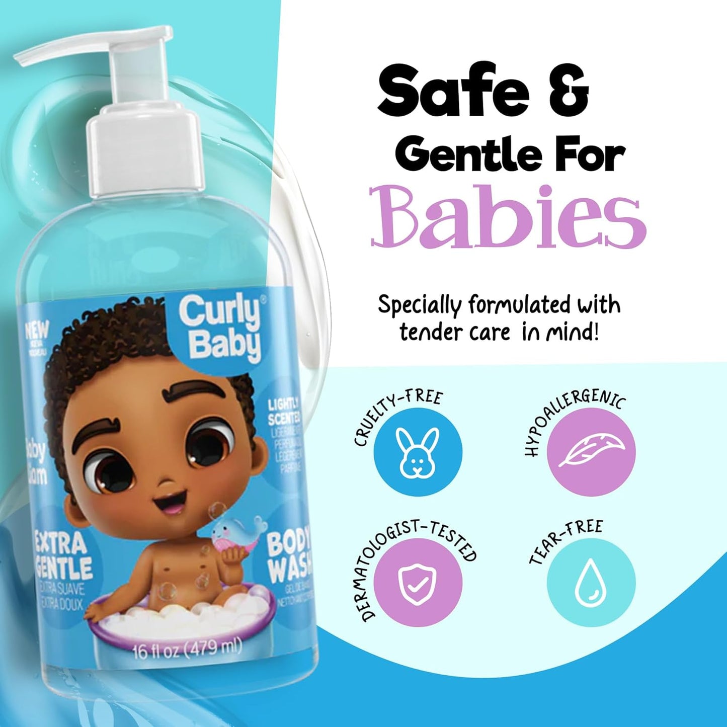 Body Wash - Gentle Moisturizing Baby Wash for Sensitive Skin & Hair, Tear-Free, Dermatologist-Tested, Light Clean Scent, Cruelty-Free, Perfect for Newborns & Infants - 16 oz