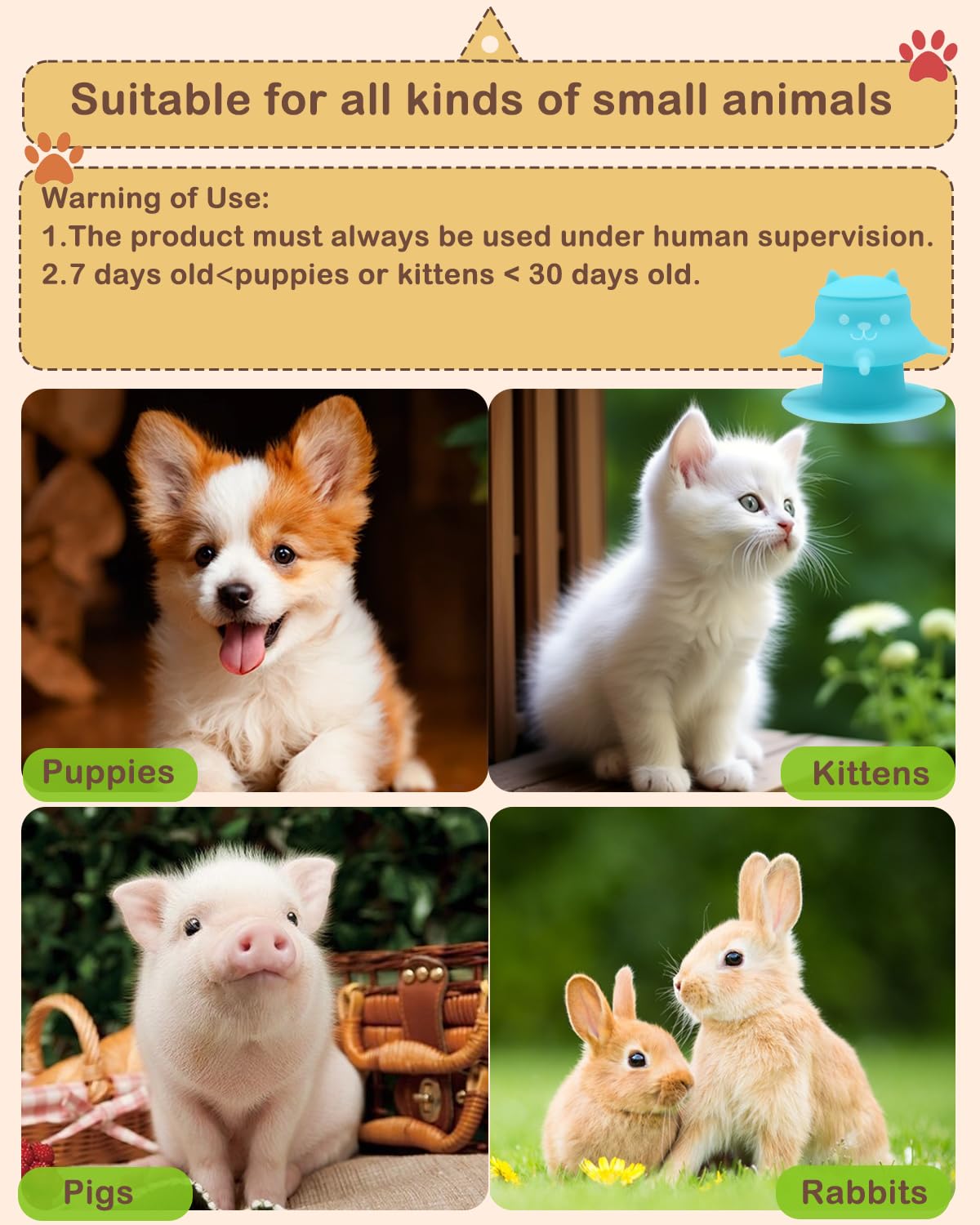 Puppy Bottles for Nursing Puppy Milk - 230ML Upgrade Puppy Feeder for Multiple Puppies, Kitten Bottle Feeding Kit,4 Nursing Nipples for Kittens,Puppies (Blue)