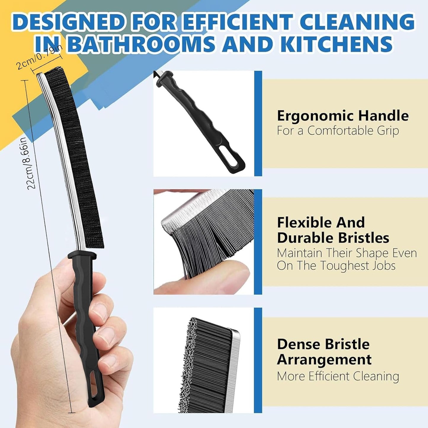 6Pcs Hard Bristle Crevice Cleaning Brush - Thin Gap, Small, Grout, Kitchen, Toilet, Bathroom, Sink, Window Cleaning Tools
