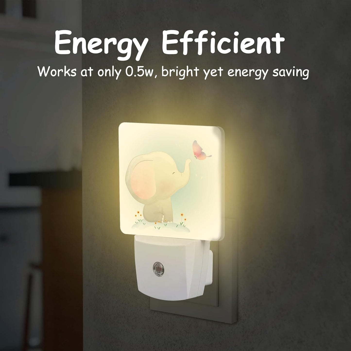 Cute Baby Elephant Play Butterfly Night Light Plug into Wall with Dusk to Dawn Sensor Energy Efficient LED Nightlight for Women Girls Boys Room Decor,Hallway,Kitchen,Bathroom,Nursery,Stairs