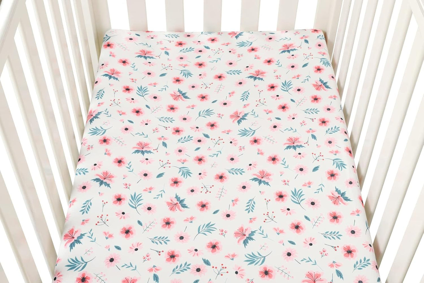 Bassinet Sheet Set 2 Pack Snug Fitted Cradle Fitted Sheets, Stretchy Ultra Soft, for Oval Rectangle Hourglass Bassinet Mattress, Unisex Boy Girl, Floral & Pink