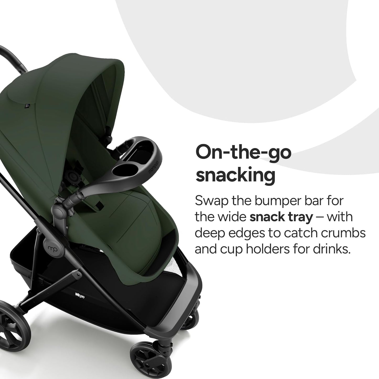 Mompush Wiz Pro 4-in-1 Baby Stroller with Bassinet Mode, Full-Size All-Terrain Premium Stroller from Newborn to Toddler, Snack Tray Included for Easy Feeding & Outing, Lay-Flat in Seconds