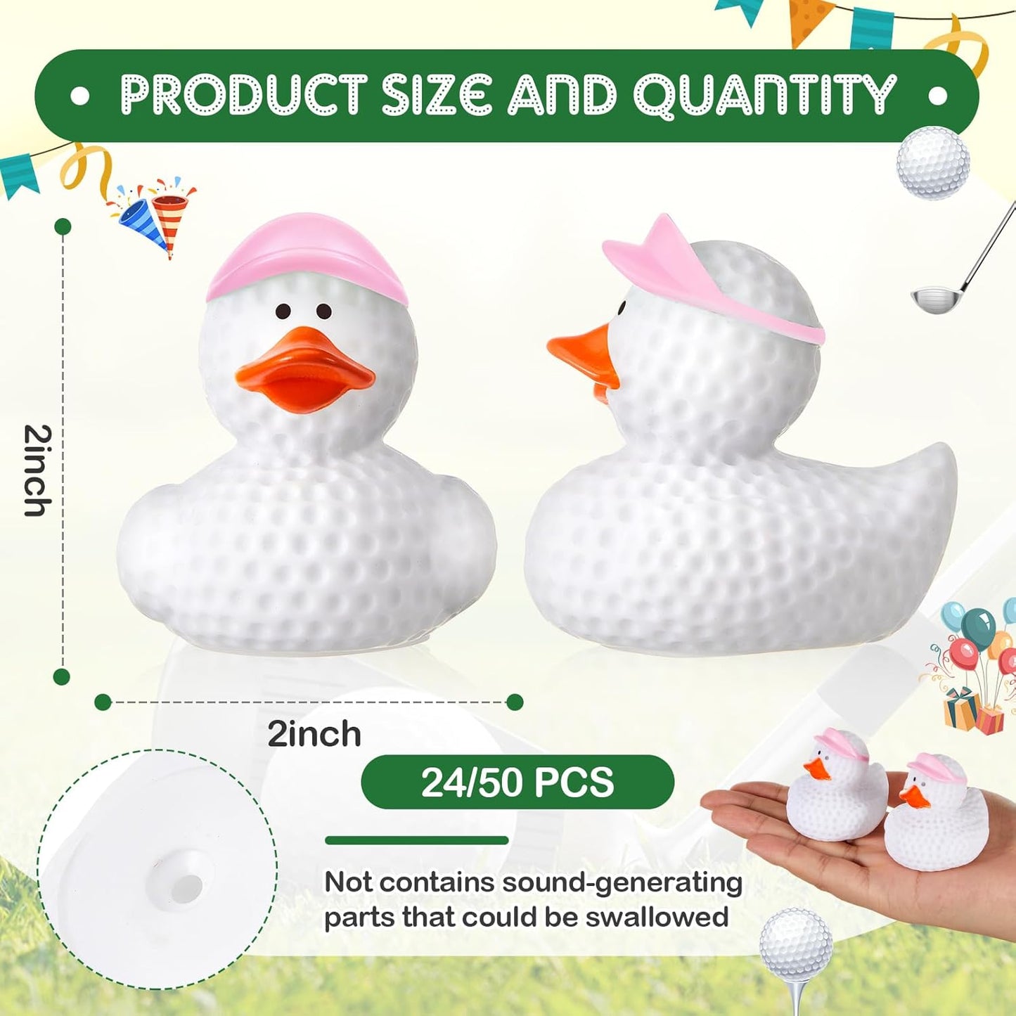 Deekin 24 Pcs Rubber Duck 2 Inch Bulk Sport Party Favors for Birthday Party Decorations Club Player Gift (Pink Golf)
