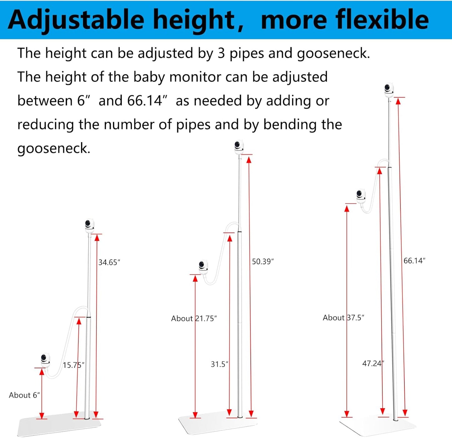 Floor Stand Monitor Mount with Arm Compatible with HelloBaby HB65 HB66 HB6550 HB6558 HB248, for Standing Baby, Floor Stand Baby Monitor Mount Holder Arm Floor Stand Camera Mount Holder for Hello Baby