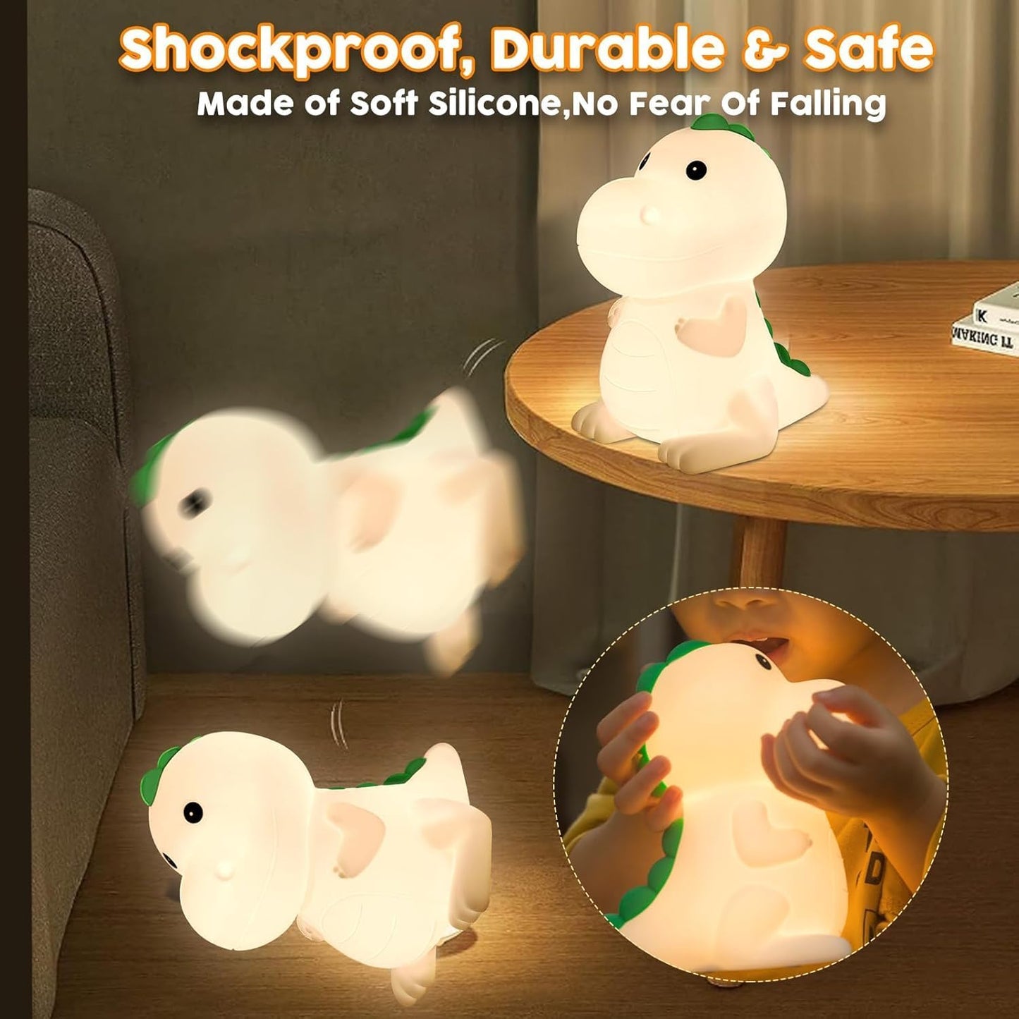 Kids Night Light Dinosaur Bedside Nursery Touch Lamp Dimmable with 7 Color Changing, Soft Squishy Silicone Cute Dino Night Lights Gifts for Kids Baby Room, Rechargeable for All-Night Use