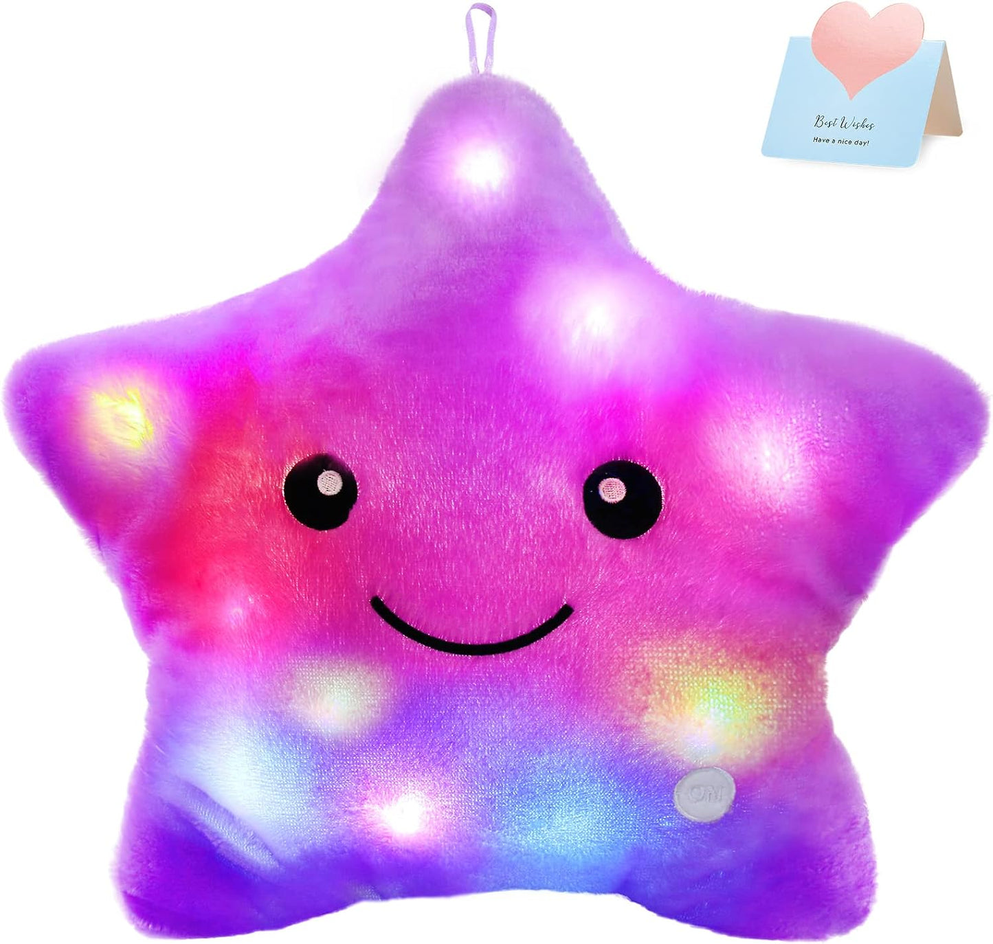 WEWILL 13'' Creative Twinkle Star Glowing LED Night Light Plush Pillows Stuffed Animals Toys Birthday Christmas Holiday Valentines Gifts for Toddlers Girls(Purple)