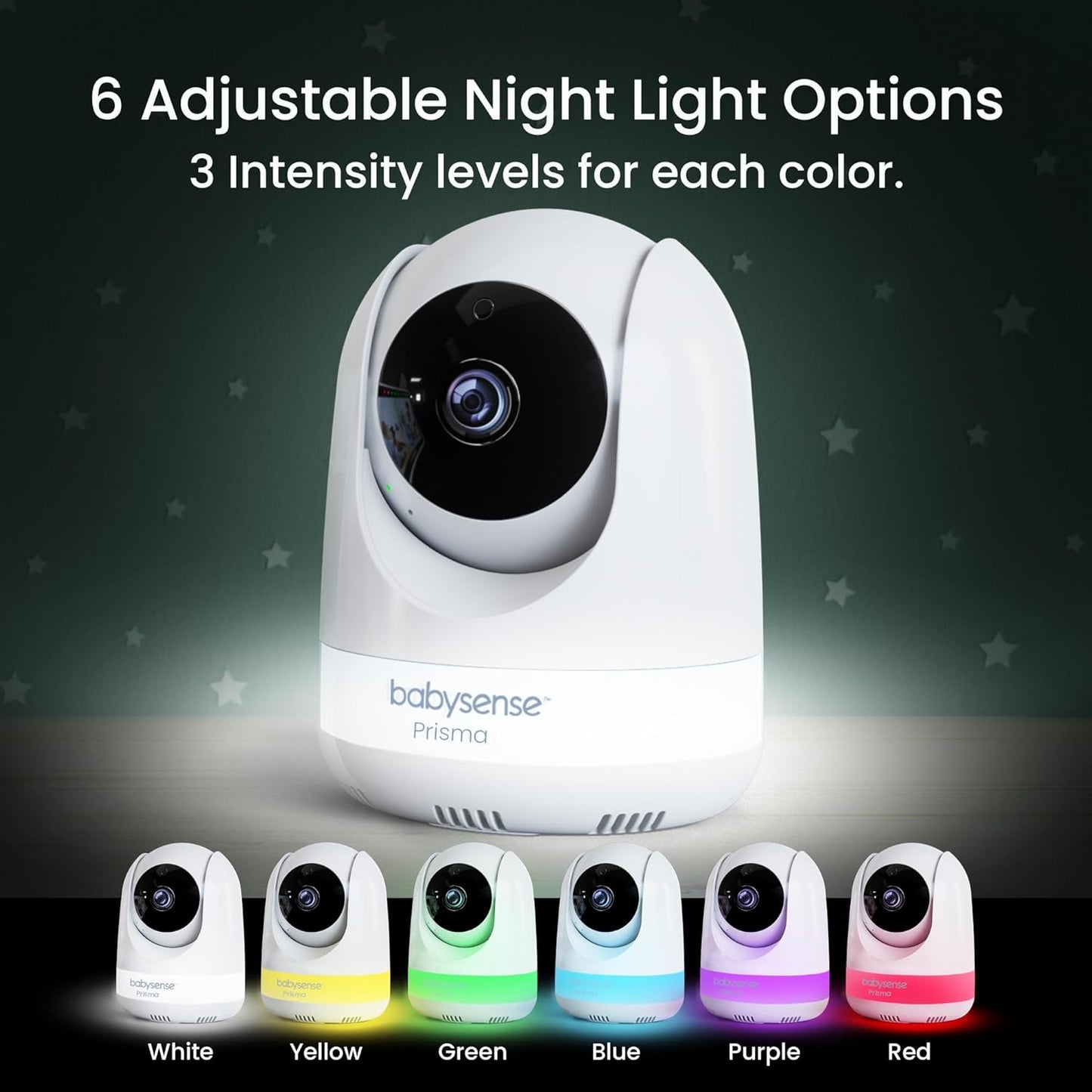 Babysense Prisma Baby Monitor with Camera and Audio, 5” HD Video Baby Monitor with 2 Cameras, 6-Color Night Light, Split Screen, Sound Machine with White Noise & Lullabies, Secure No WiFi