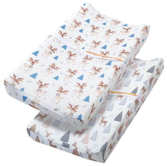 Changing Table Pad Cover Elastic Changing Pad Cover Premium Baby Changing Pad Cover 2 Pack for Boys Girls Soft and Comfy (Deer Park)