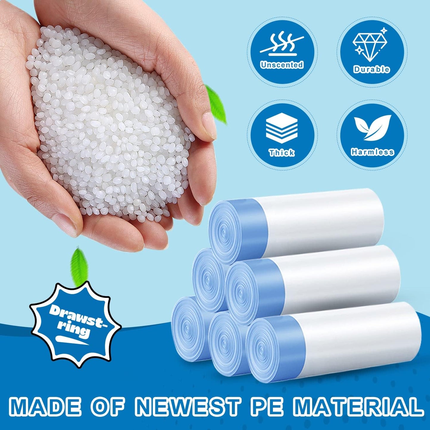 2 Gallon Trash Bags Drawstring 0.96 Mil - 120 Count Small Garbage Bags Unscented,White Mini Trash Can Liners Strong Little Waste Basket Bags 7.5 Liter for Home Bathroom Office Car