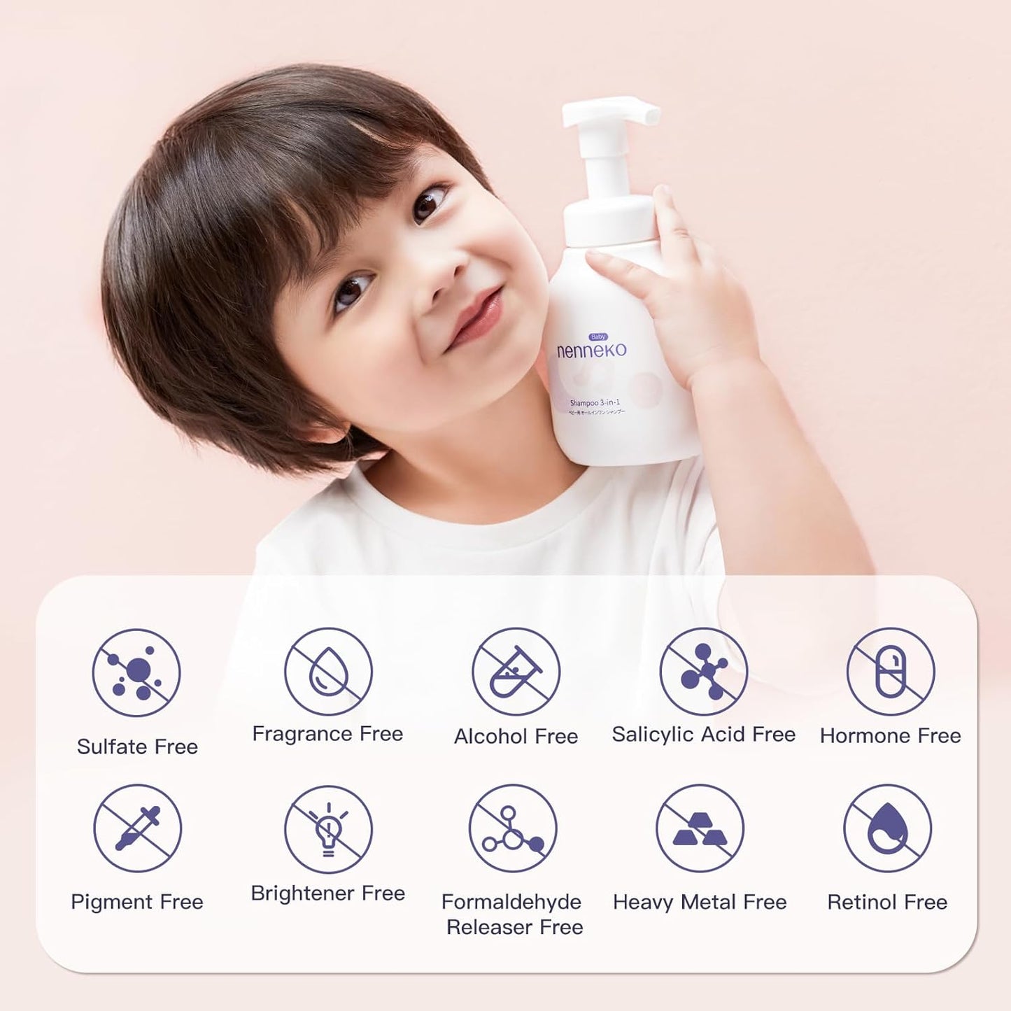 NENNEKO 3-in-1 Baby Wash & Shampoo – Tear-Free, Fragrance-Free Bubble Bath for Newborns & Kids – Gentle Face & Body Wash for Sensitive Skin – Baby Bath Essentials, 10 fl oz