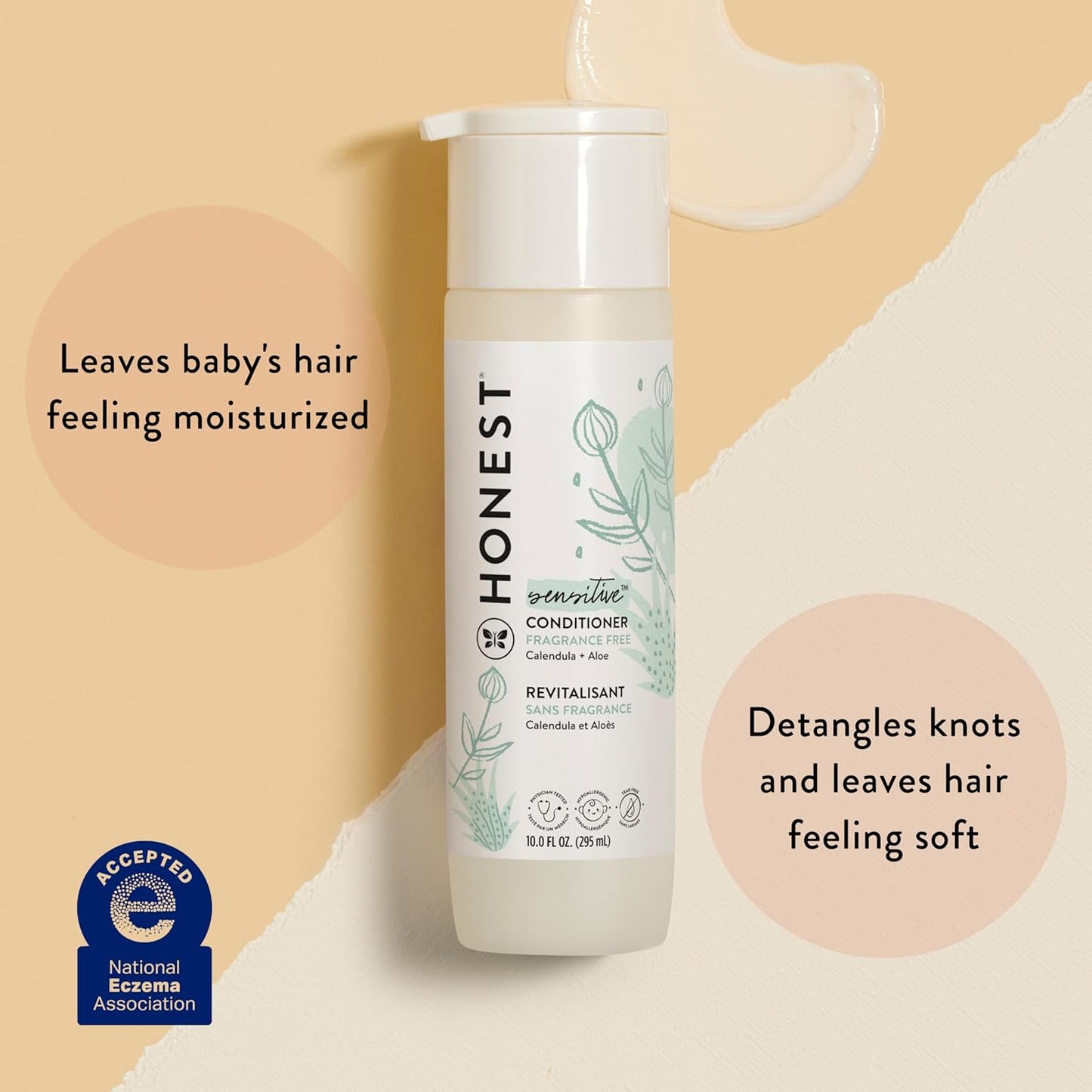The Honest Company Silicone-Free Conditioner, Gentle Tear-Free Hypoallergenic Baby Hair Care with Naturally Derived Ingredients, Fragrance-Free for Sensitive Skin, 10 fl oz