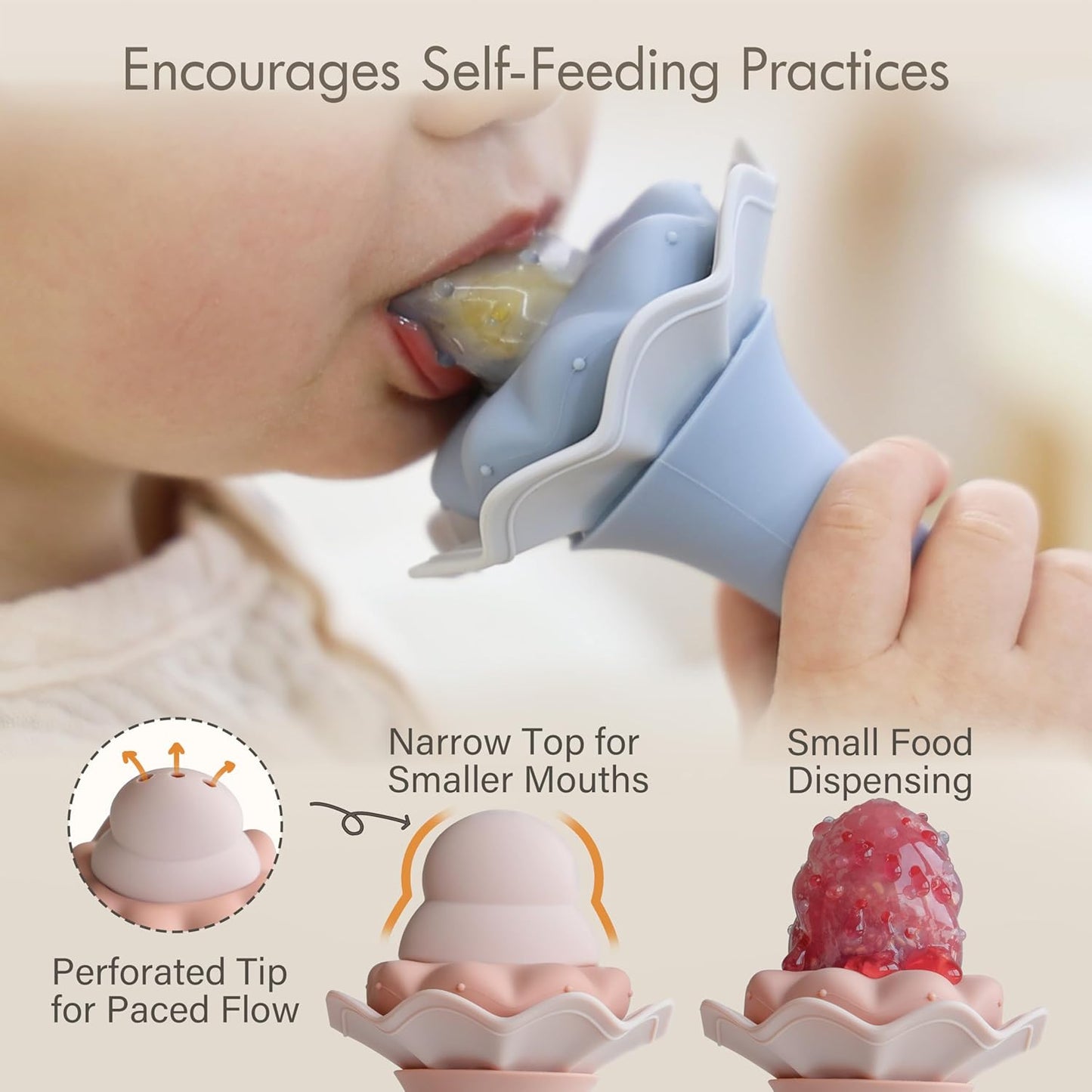 Moonkie Baby Fruit Feeder with Freezer Tray, BPA Free Silicone Food Feeder for Infant Self Feeding, Breastmilk Popsicle Molds, Mesh Feeder with Two Pouches, Baby Shower Gifts 4 Months+, 1 Pack