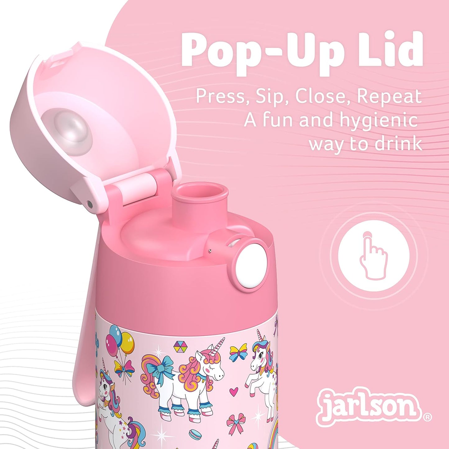 Jarlson® Mali Children's Water Bottle, Thermal Stainless Steel Water Bottle, BPA-Free, Leak-Proof, Children's Bottle with Chug Lid, Bottle for School, Nursery (Unicorn, 500 ml)