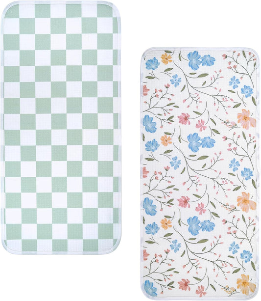 haakaa Waterproof Changing Pad Liners, 100% Cotton, Soft & Breathable (2pcs, 13" x 27.5" Garden Flow+Checkered Days)