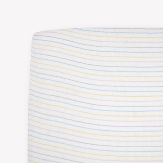 Little Unicorn Premium Crib Sheet | Breathable & Super-Soft Muslin Fabric (Unicorn Stripe)