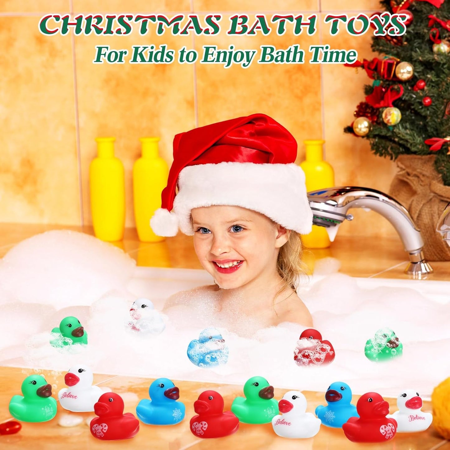 200 Pcs Christmas Rubber Ducks Assorted Rubber Duckies Bulk Xmas Mini Pool Bath Toy Ducks Small Tiny Ducky for Christmas Party Favors Classroom Exchange Gifts