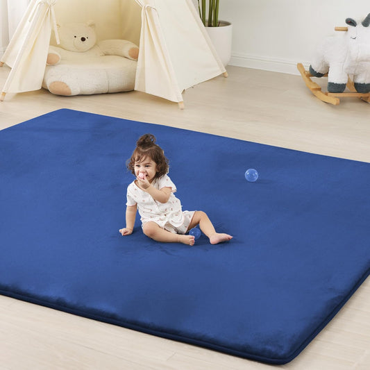 1.3" Thick Baby Floor Play Mat 79x118, Basic Padded Foam Mat for Tummy Time Gym Crawling, Non Slip Cushioned for Babies Toddlers Infants Kids (Blue)
