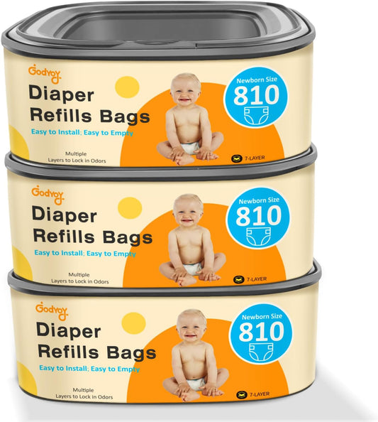 Jumbo Square Refill Compatible with Diaper Genie Classic,Compact and Select Pails,Odor Control & Durable,Holds Up to 810 Newborn Diapers,Plant Scented Disposal Bag Refills with Continuous Film（3 pack）