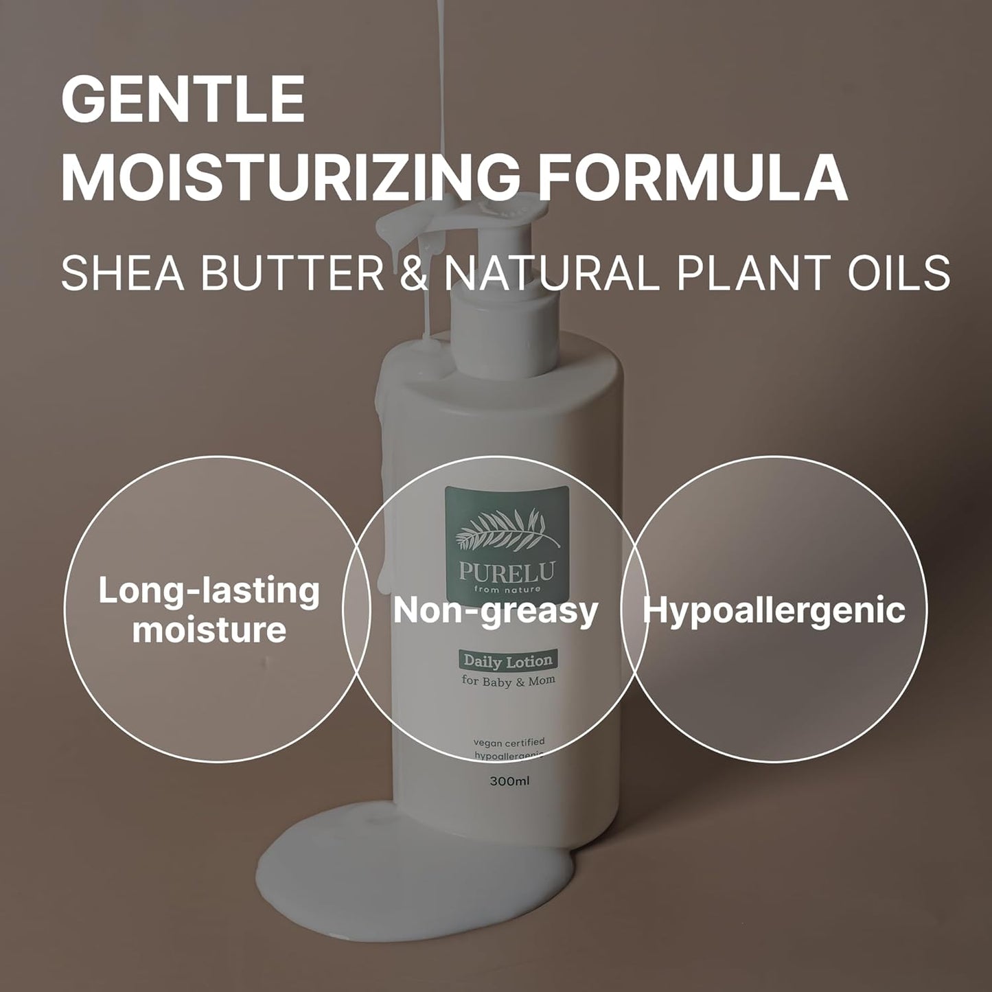 PURELU Baby Lotion For Newborn, Toddler Lotion, Vegan Body Lotion For Sensitive Skin, Baby Skin Care, Hypoallergenic Fragrance Free (10.14 Fl Oz / 300ml)