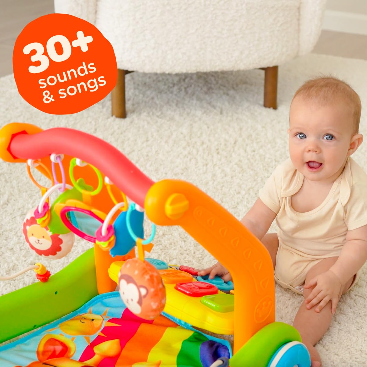 Move2Play, 4-in-1 Baby Play Mat & Activity Center Gym | Walker | Infant Toy for Tummy Time | Birthday Gift for 3, 4, 5, 6, 7, 8, 9, 10, 12 + Month Old Boys & Girls (Yellow)