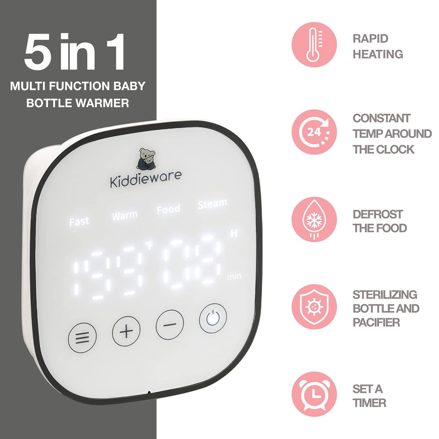 Baby Bottle Warmer for Breastmilk - 5-in-1 Feeding Bottle Warmers for all Bottles, Food Jars, and Breastmilk Bags - Smart Accurate Temperature Control, Automatic Shut-Off Milk Warmer for Baby