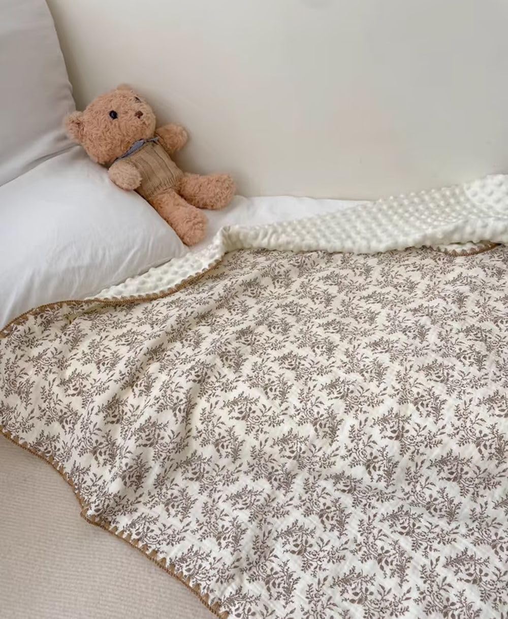 Baby Swaddel Blanket Cotton Muslin Thick Bath Towel Dotted Backing Double Layer Receiving Blanket 40"x40" (Leaves)
