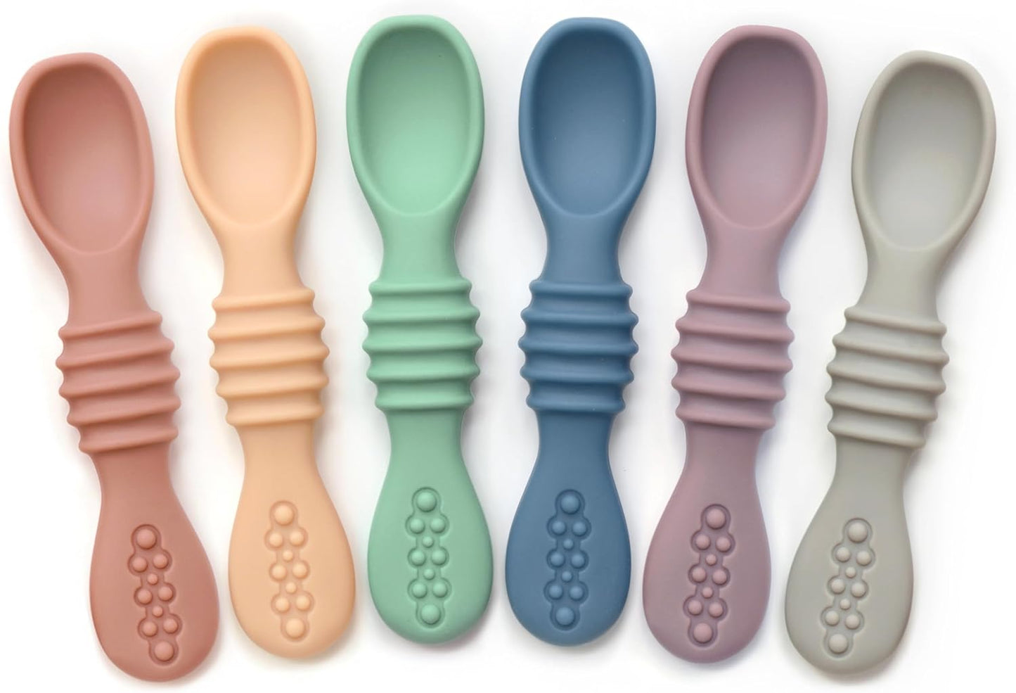PrimaStella Silicone Chew Spoon Set for Babies and Toddlers - Safety Tested - BPA Free - Microwave, Dishwasher and Freezer Safe - Earth Shades