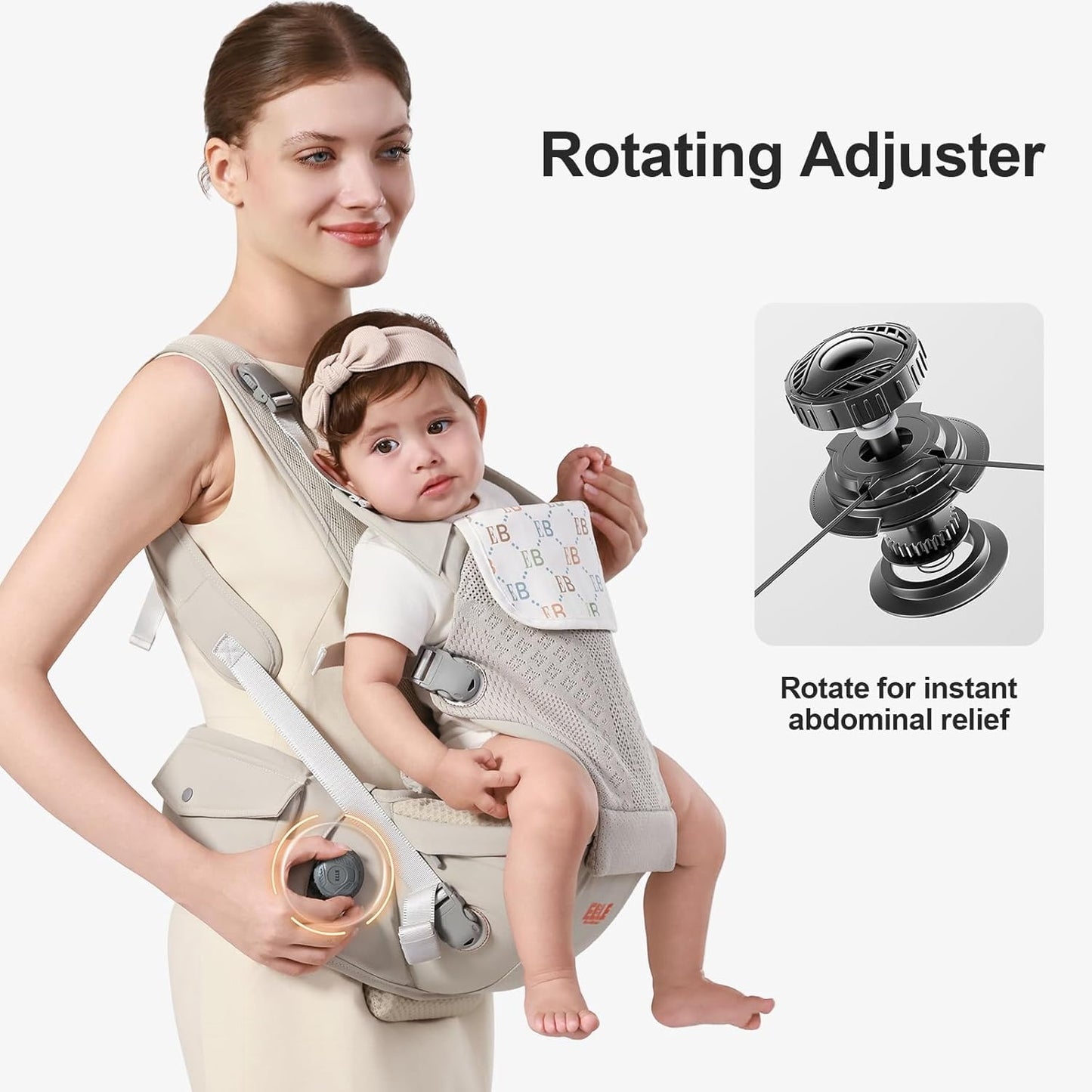 Baby Carrier with Hip Seat, 2-in-1 Forward-Facing Carry for Newborn to Toddler，Knob Design - Precision Adjustment，All Seasons Holder Infant Carriers Fits Waist Sizes up to 45 Inches (Grey)