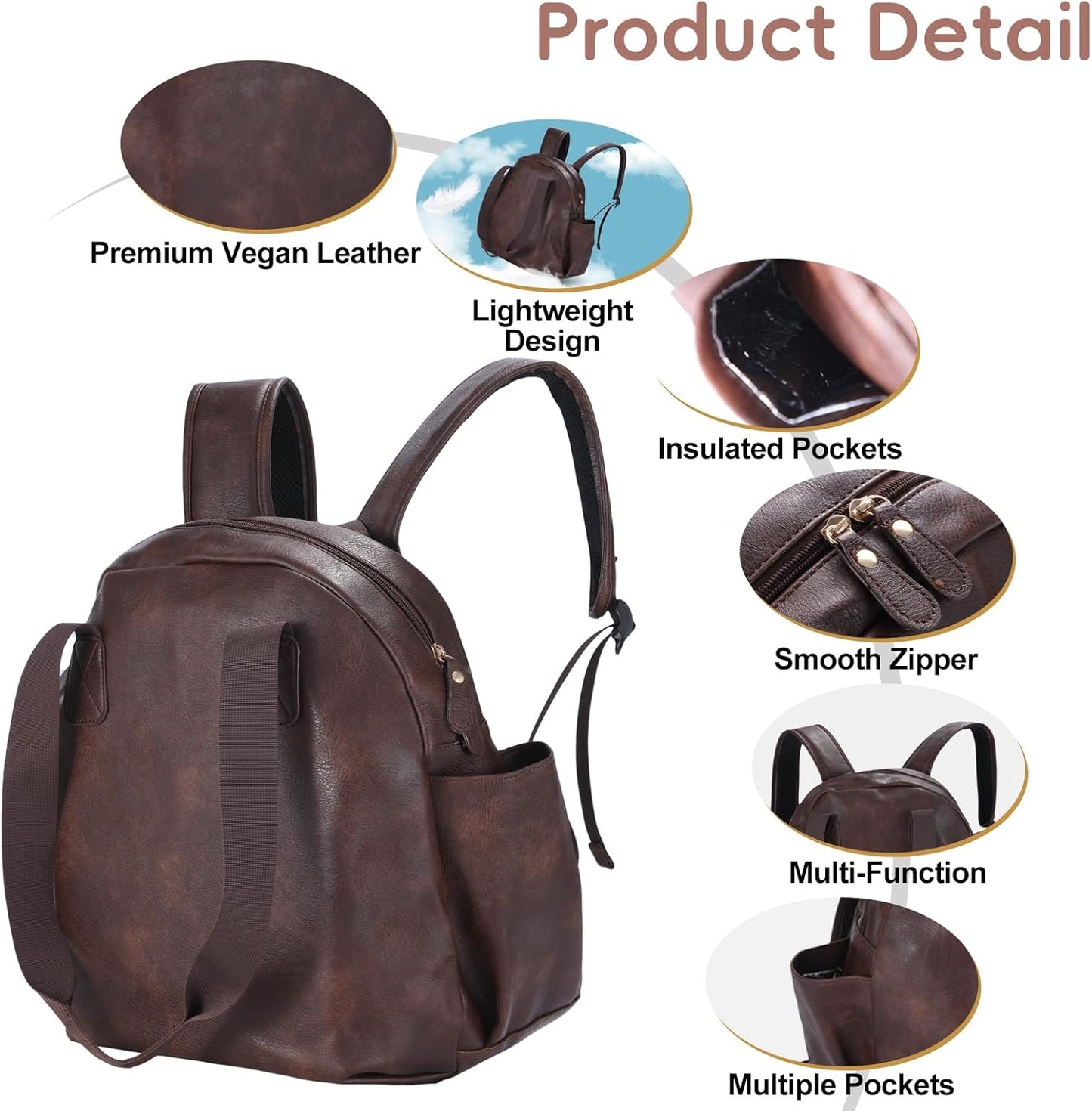 Stylish Diaper Bag Backpack, Leather Large Capacity Travel Baby Diaper Bag Tote for Mom Dad, Handbag shoulder bag, Waterproof, Lightweight Coffee